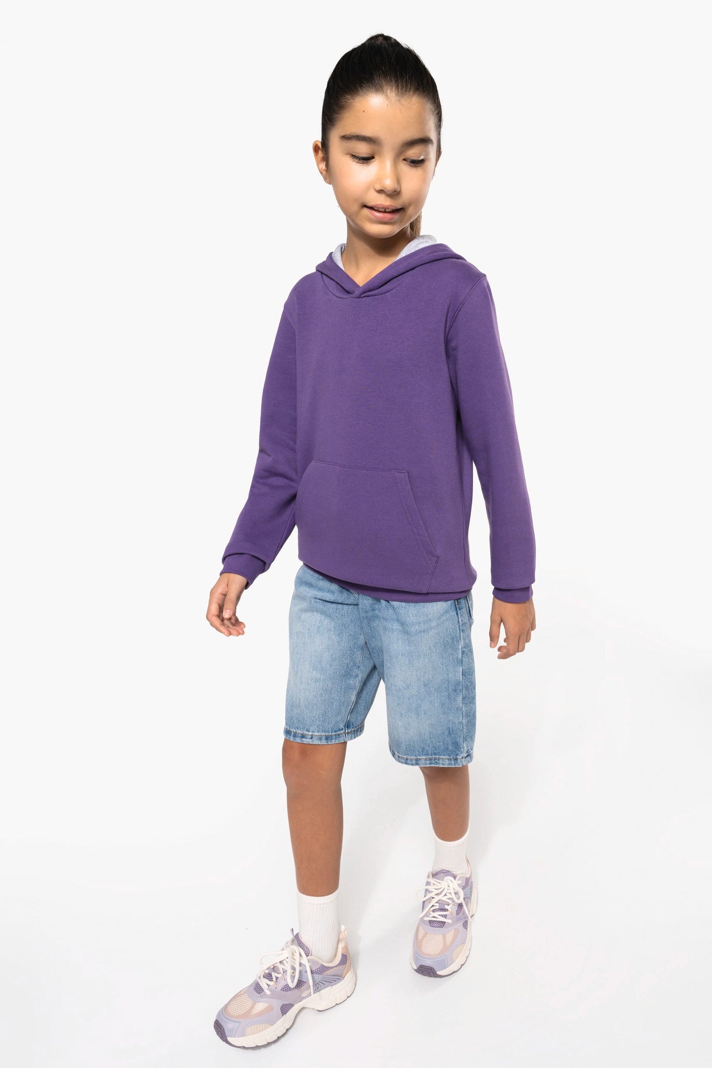 K453 - Felpa bambino con cappuccio a contrasto