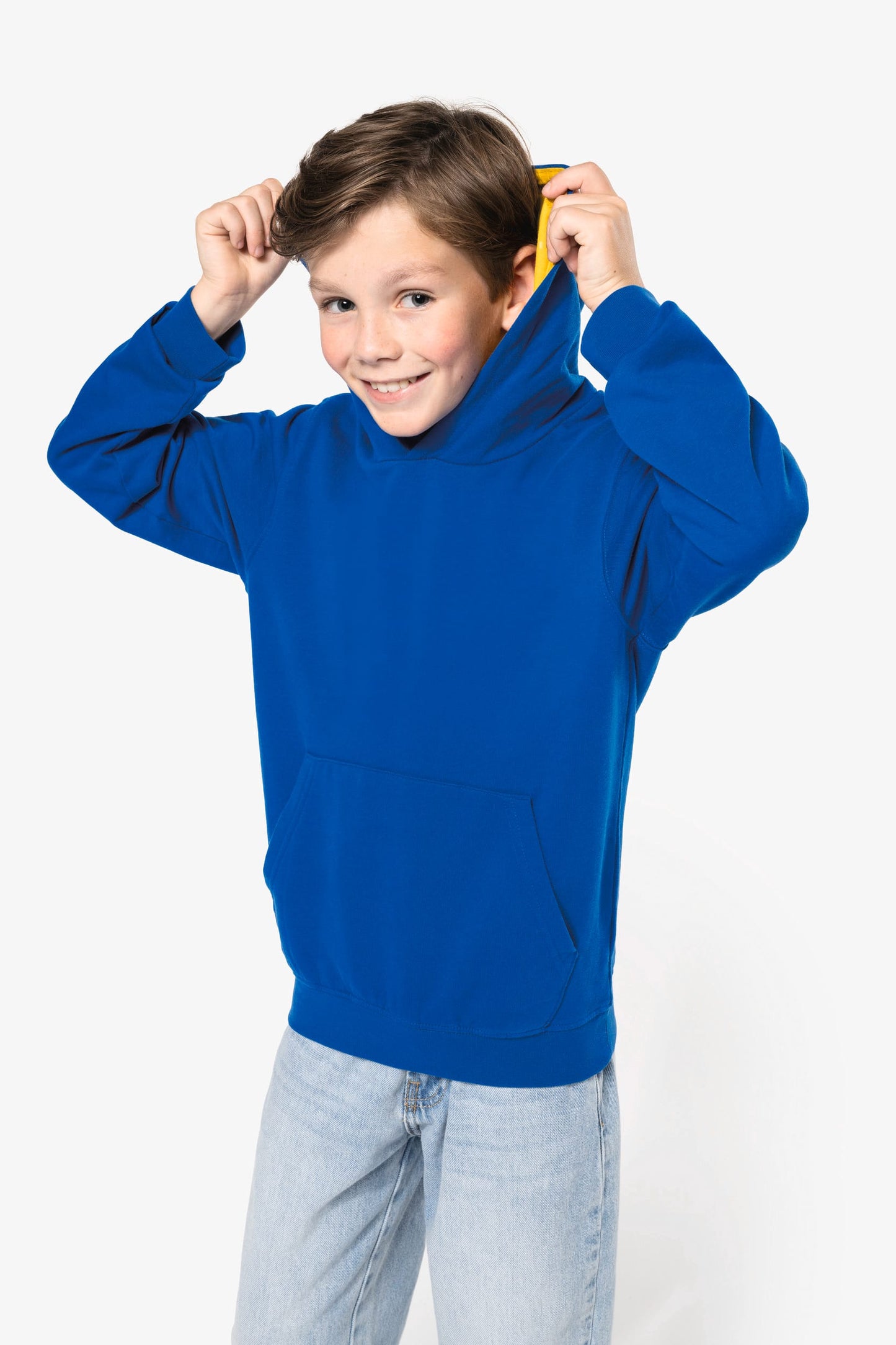 K453 - Felpa bambino con cappuccio a contrasto