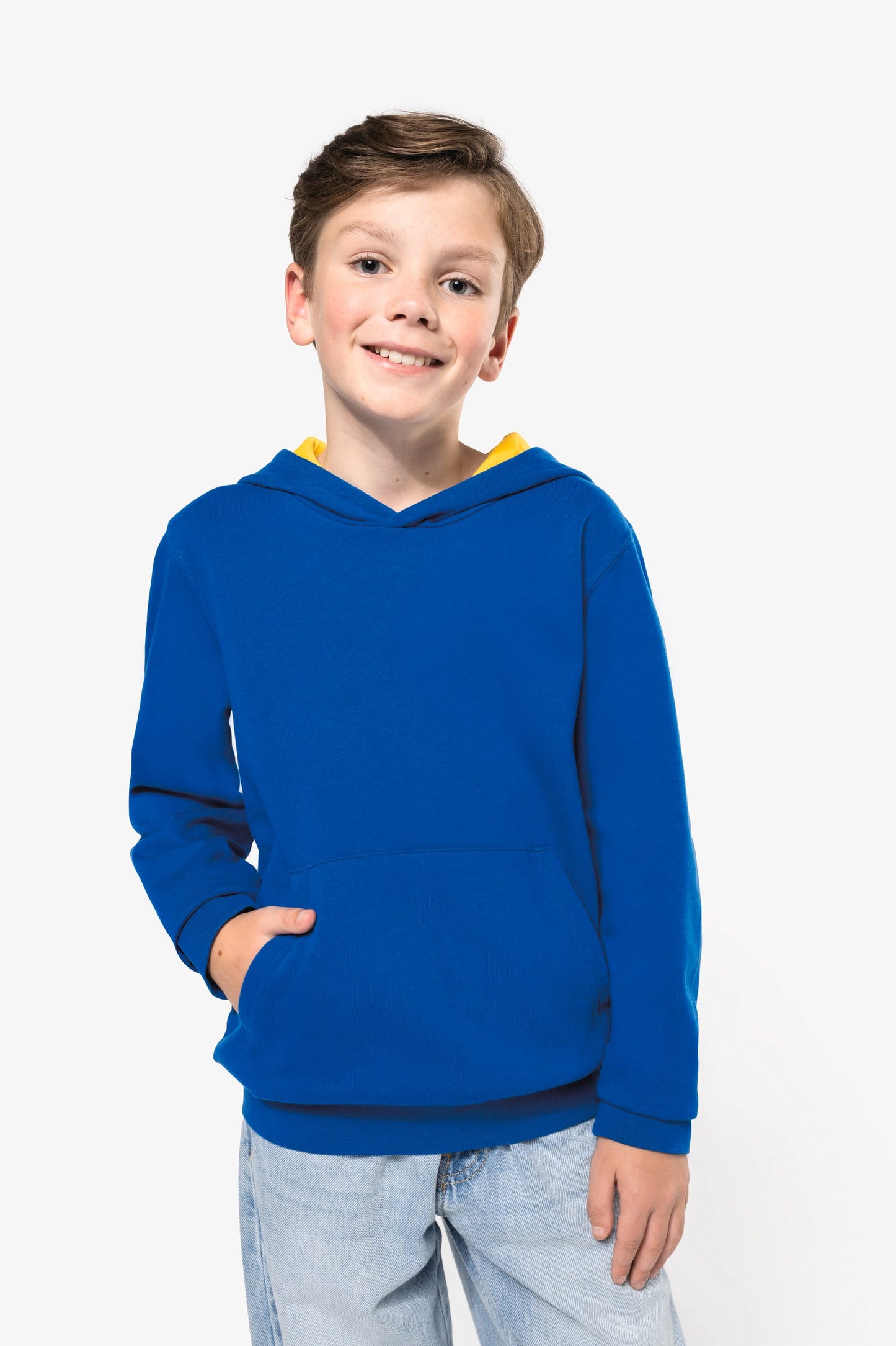 K453 - Felpa bambino con cappuccio a contrasto