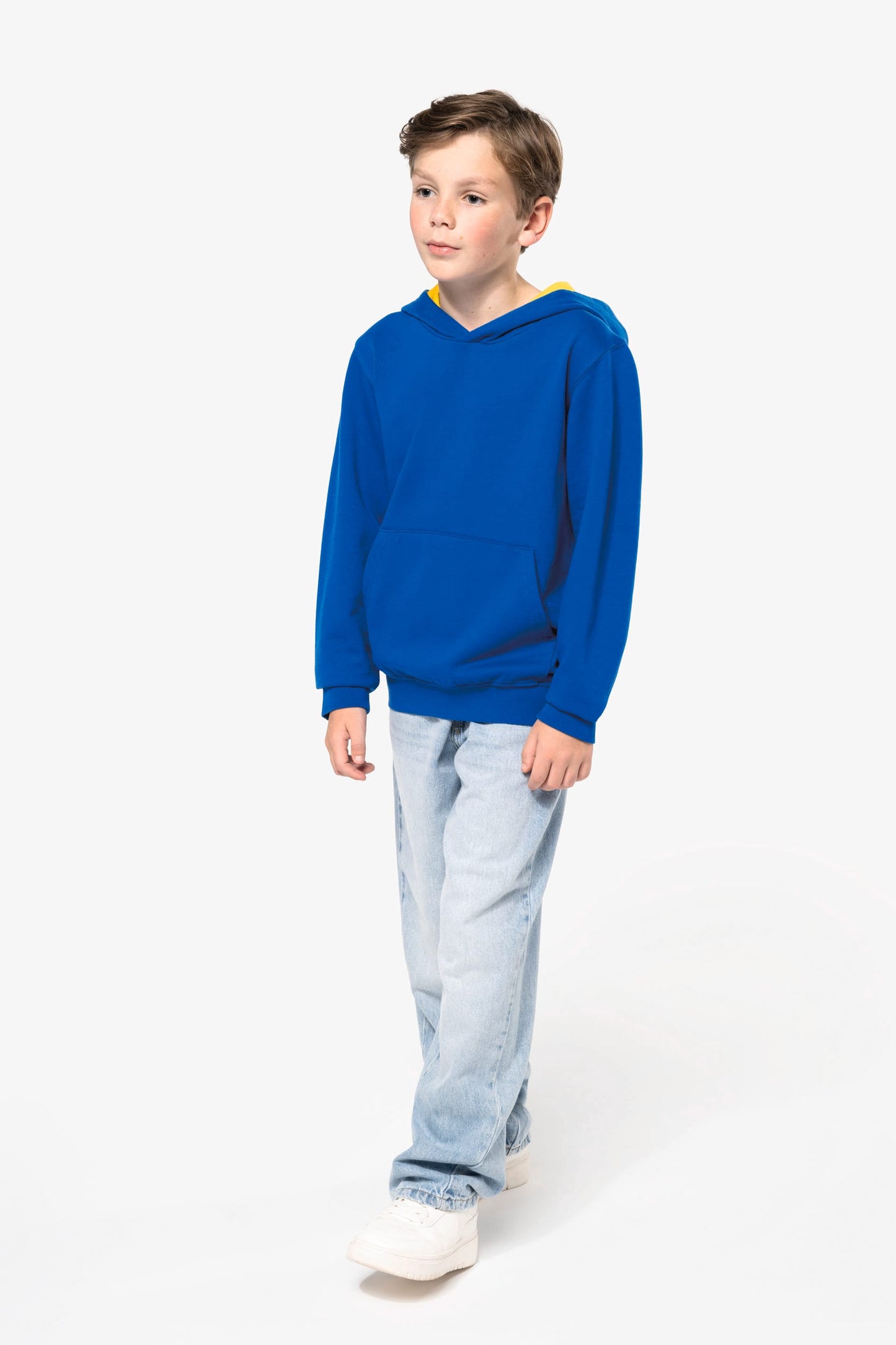 K453 - Felpa bambino con cappuccio a contrasto