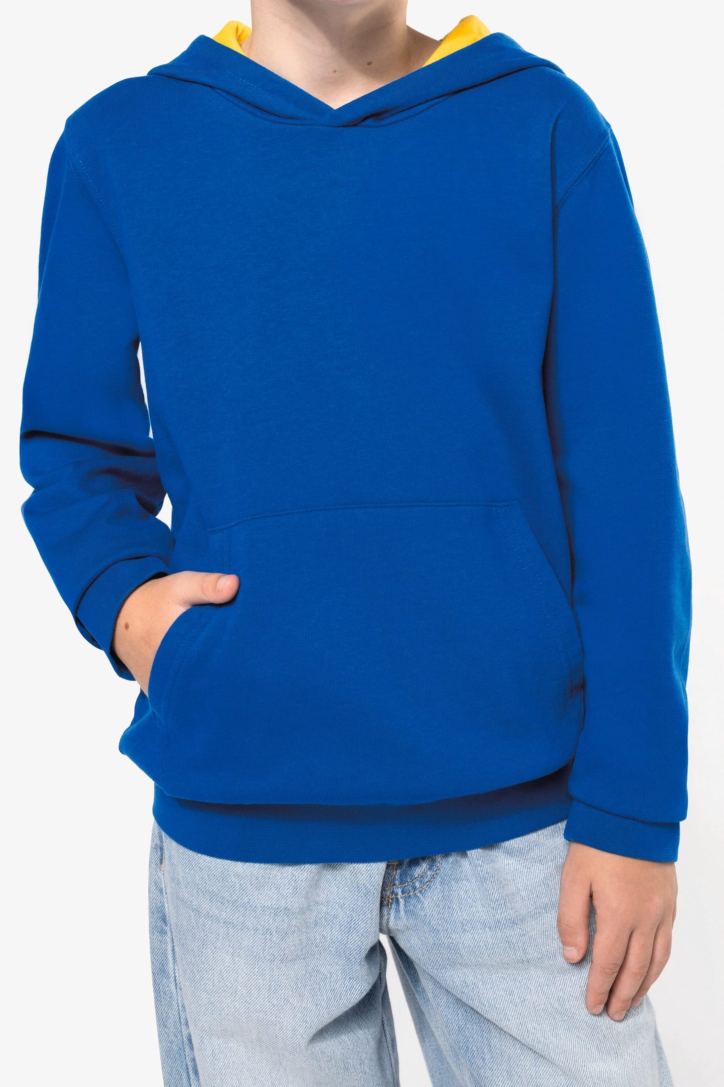 K453 - Felpa bambino con cappuccio a contrasto