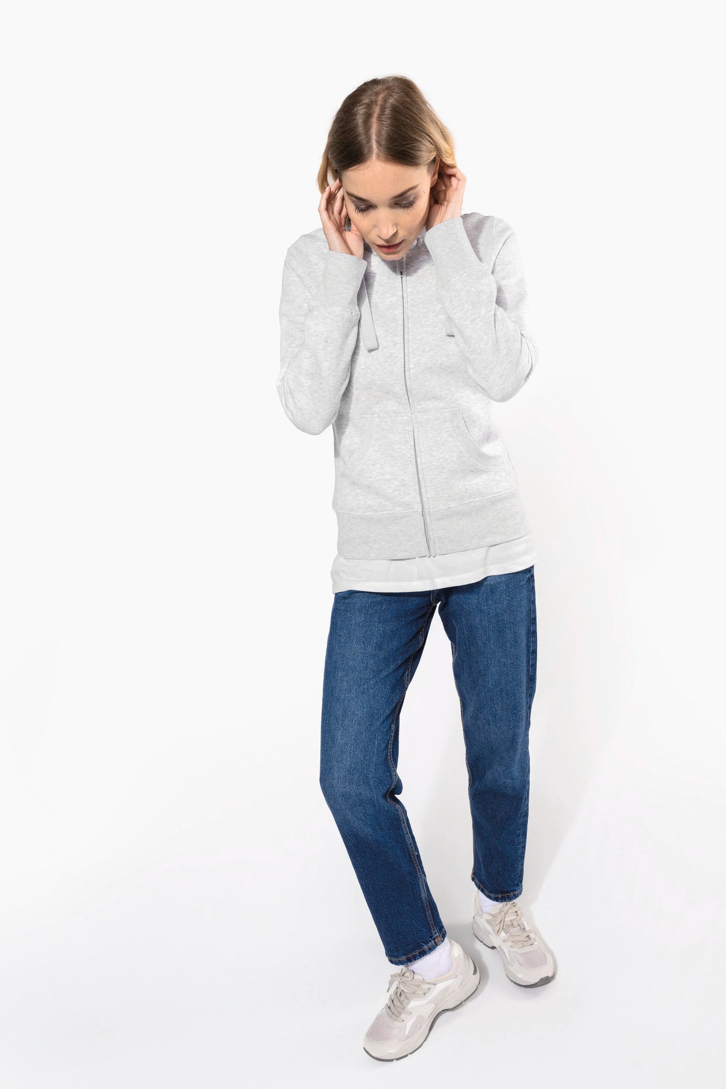 K464C - Felpa donna con cappuccio full zip