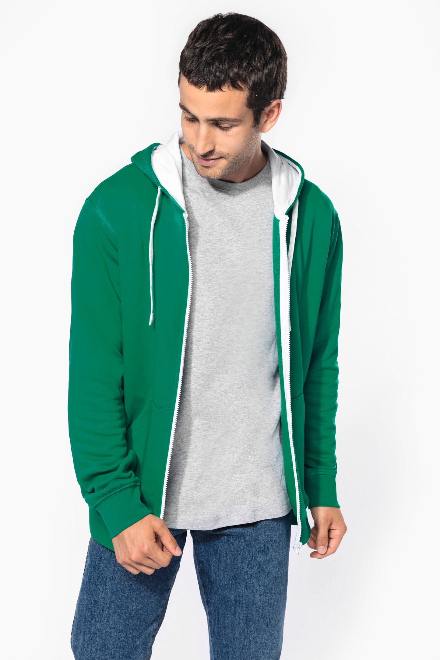 K466 - Felpa uomo con cappuccio a contrasto full zip