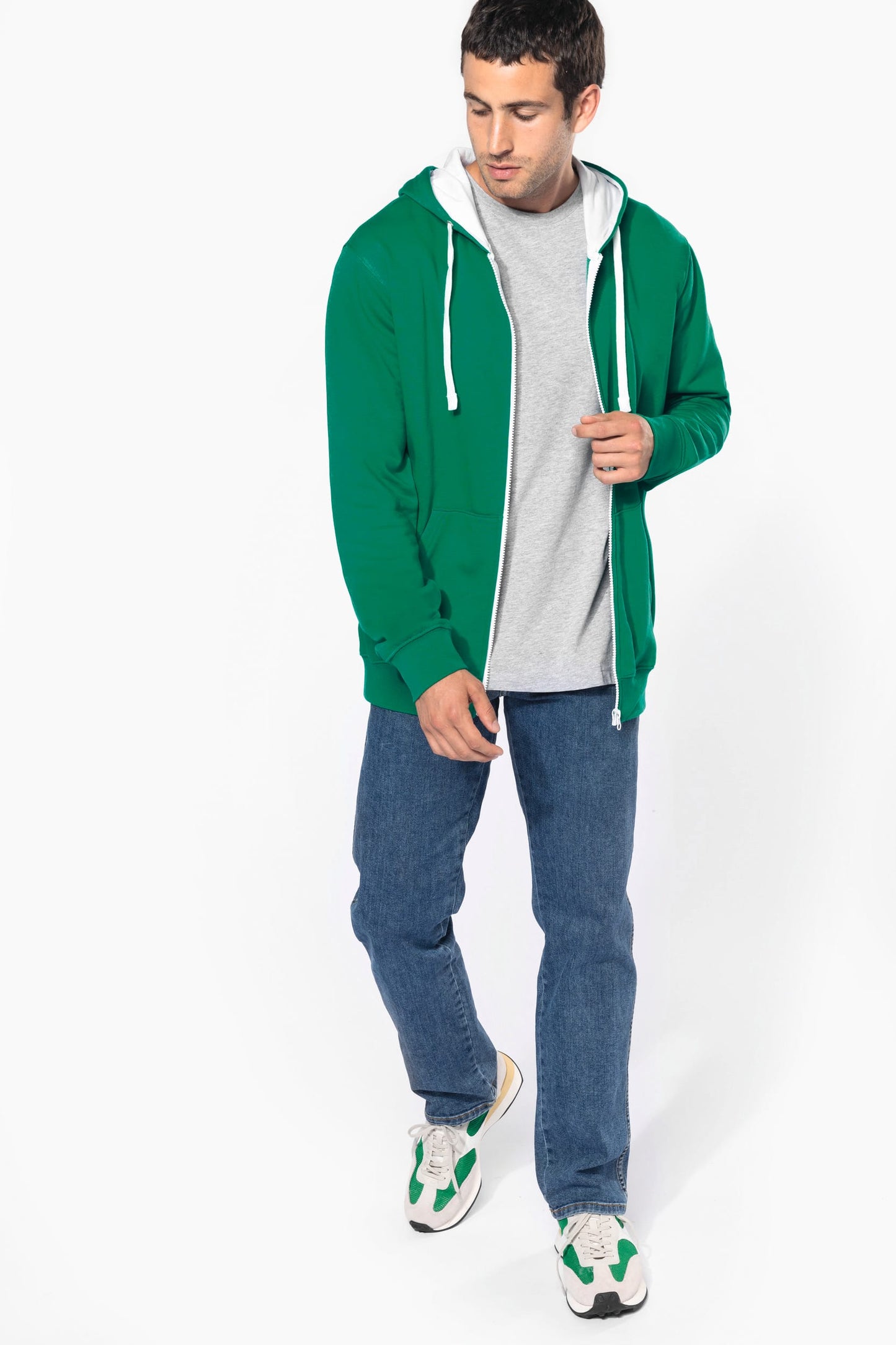 K466 - Felpa uomo con cappuccio a contrasto full zip