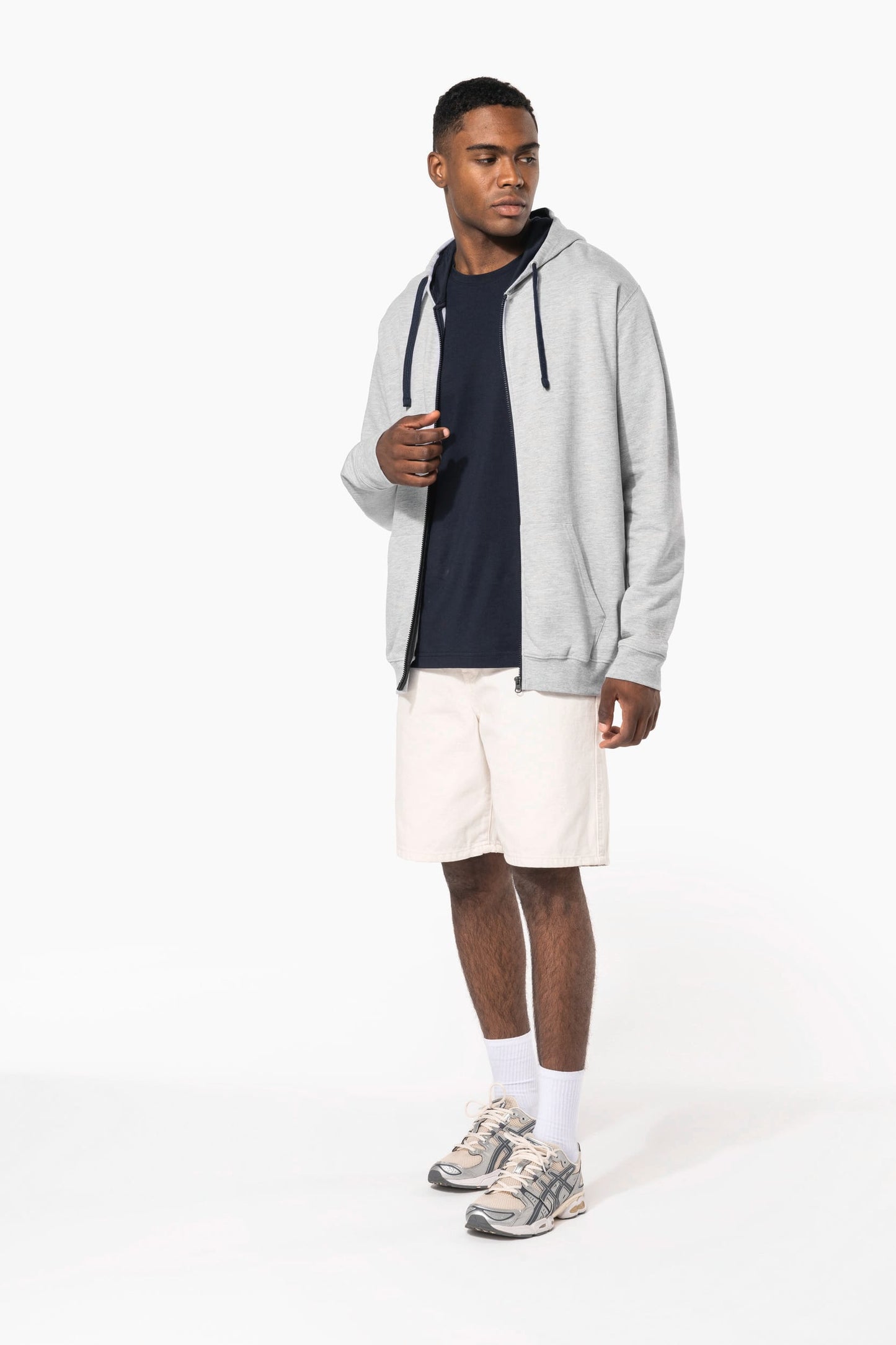 K466 - Felpa uomo con cappuccio a contrasto full zip