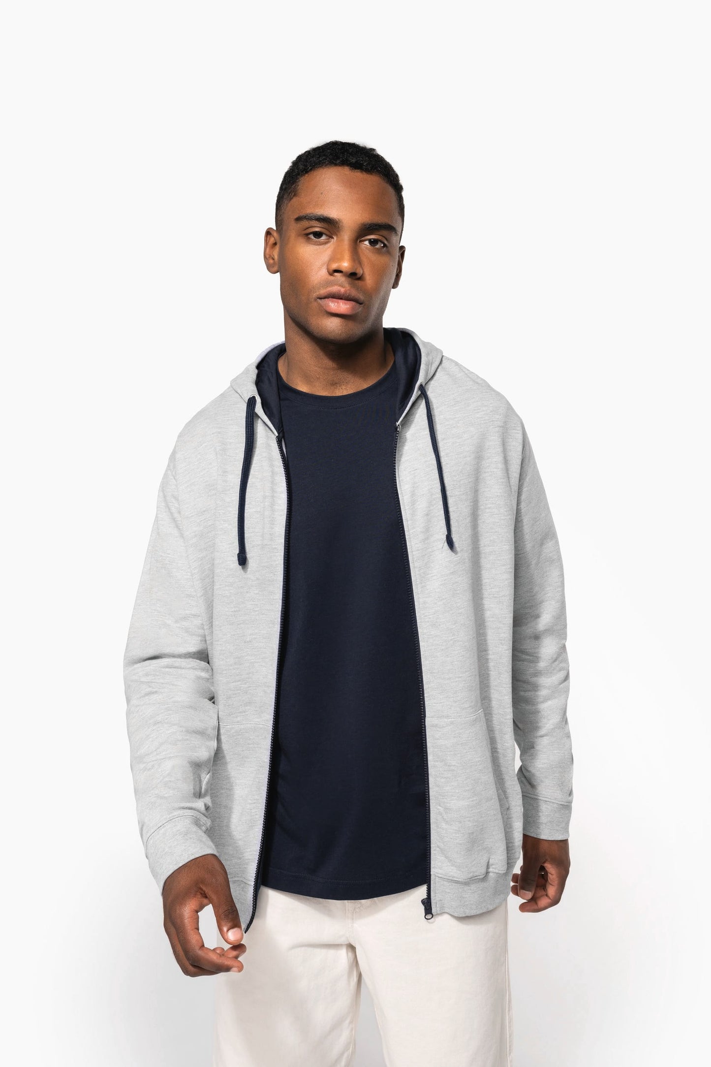 K466 - Felpa uomo con cappuccio a contrasto full zip