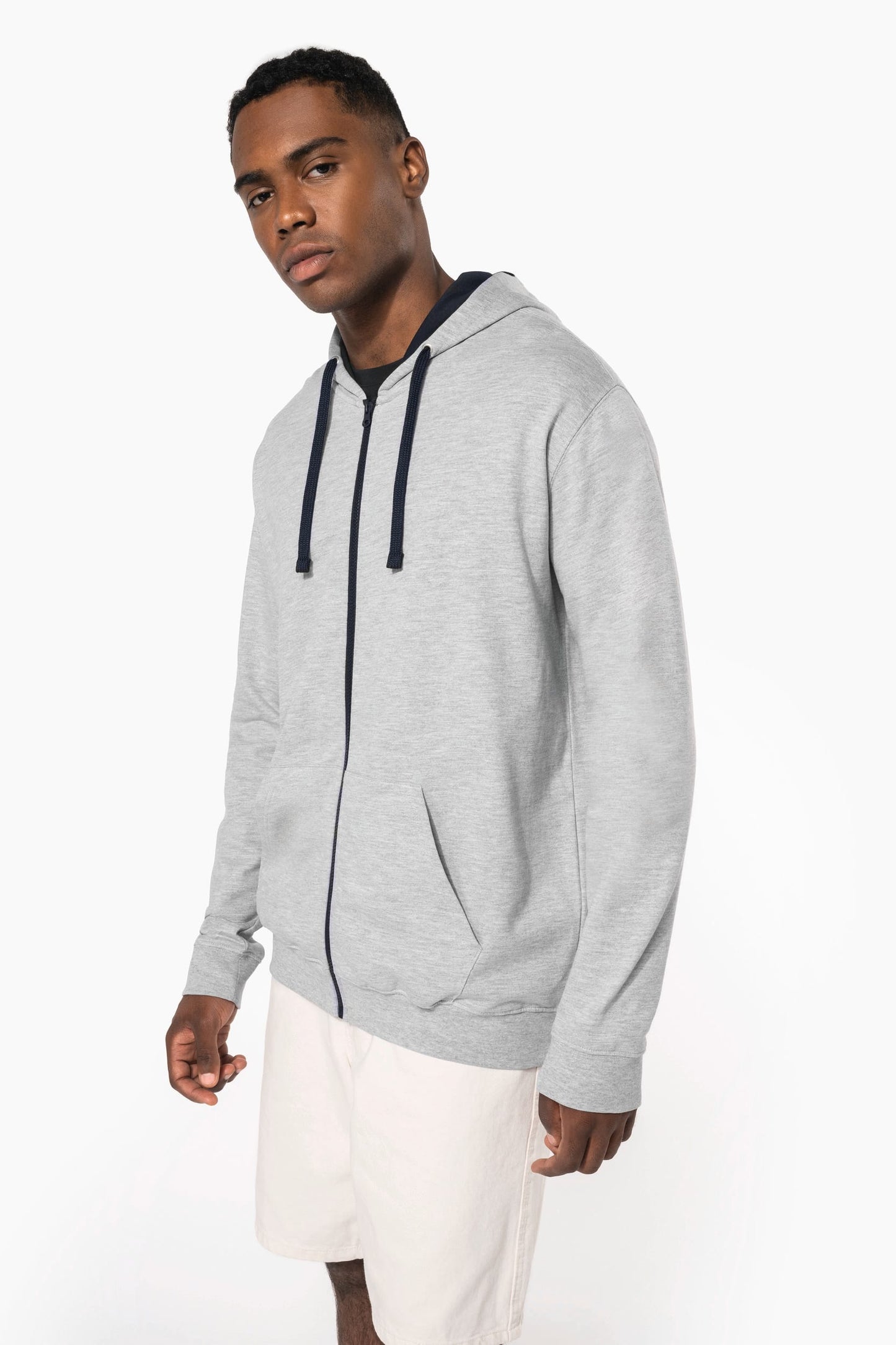 K466 - Felpa uomo con cappuccio a contrasto full zip