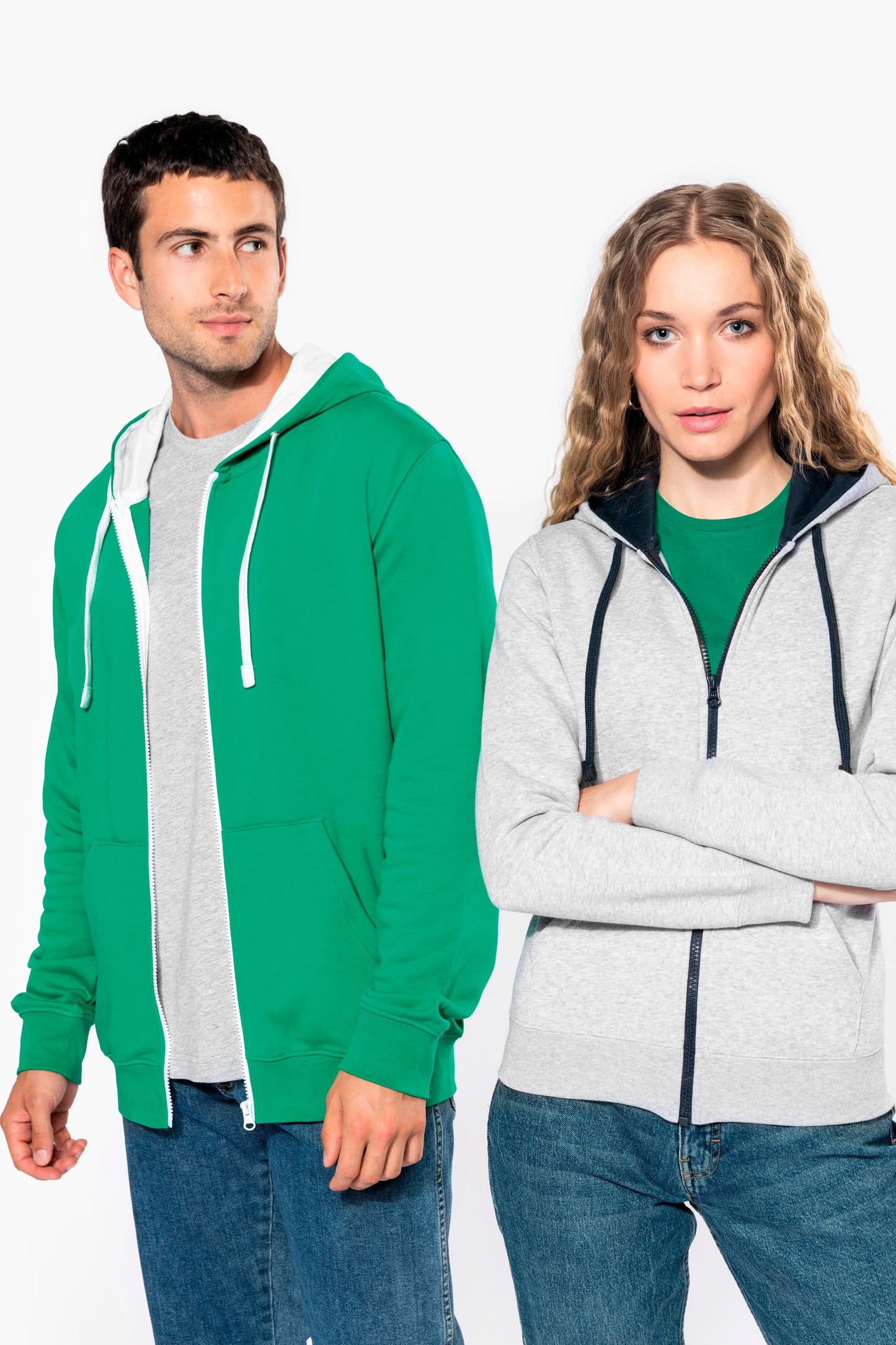 K466 - Felpa uomo con cappuccio a contrasto full zip