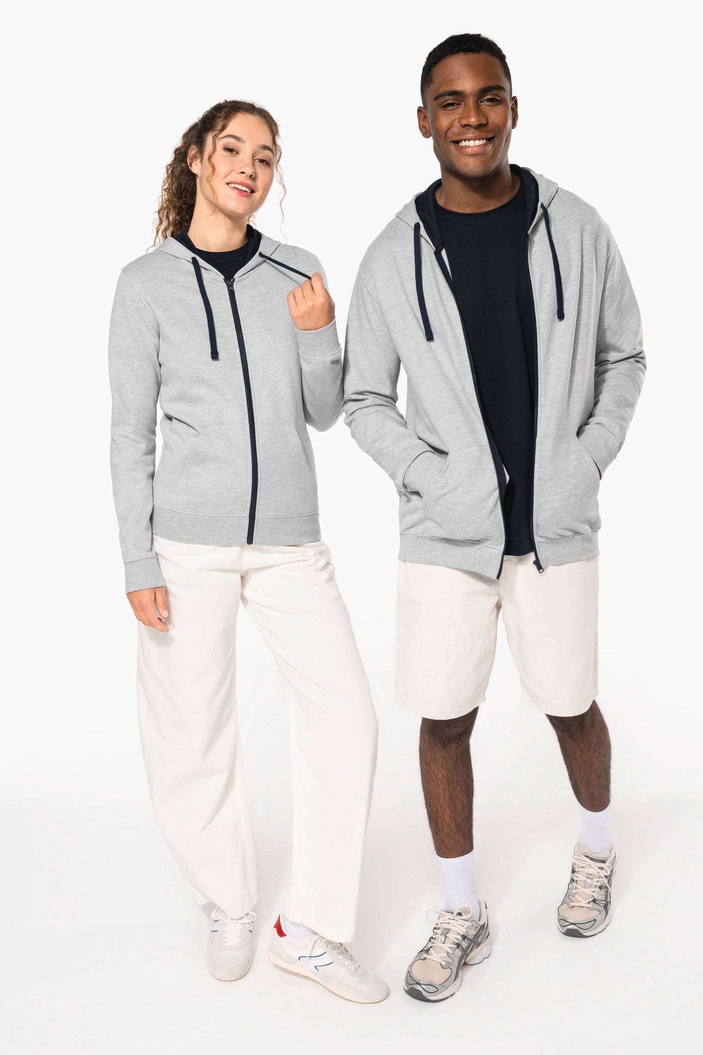 K466 - Felpa uomo con cappuccio a contrasto full zip