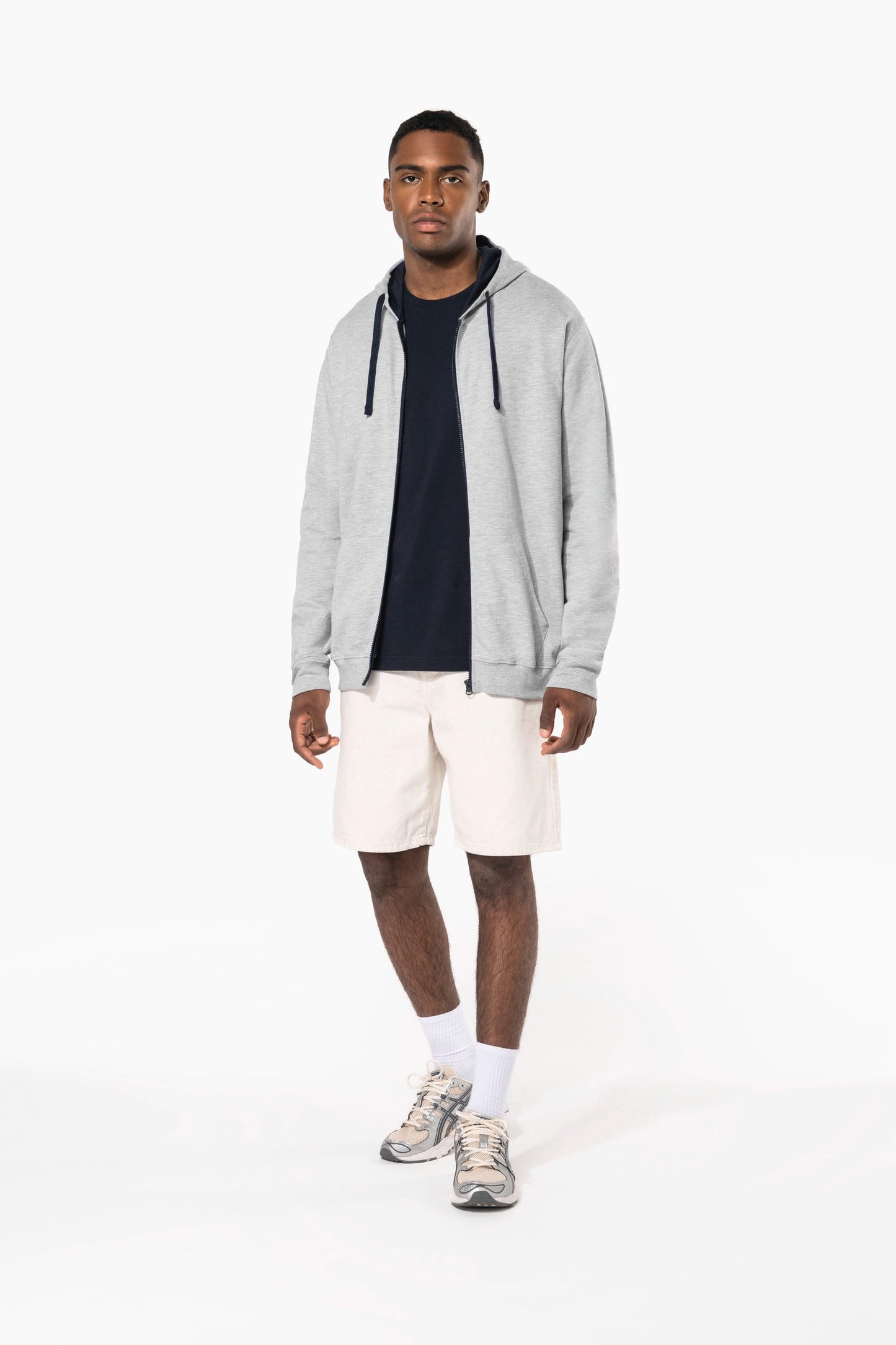 K466 - Felpa uomo con cappuccio a contrasto full zip