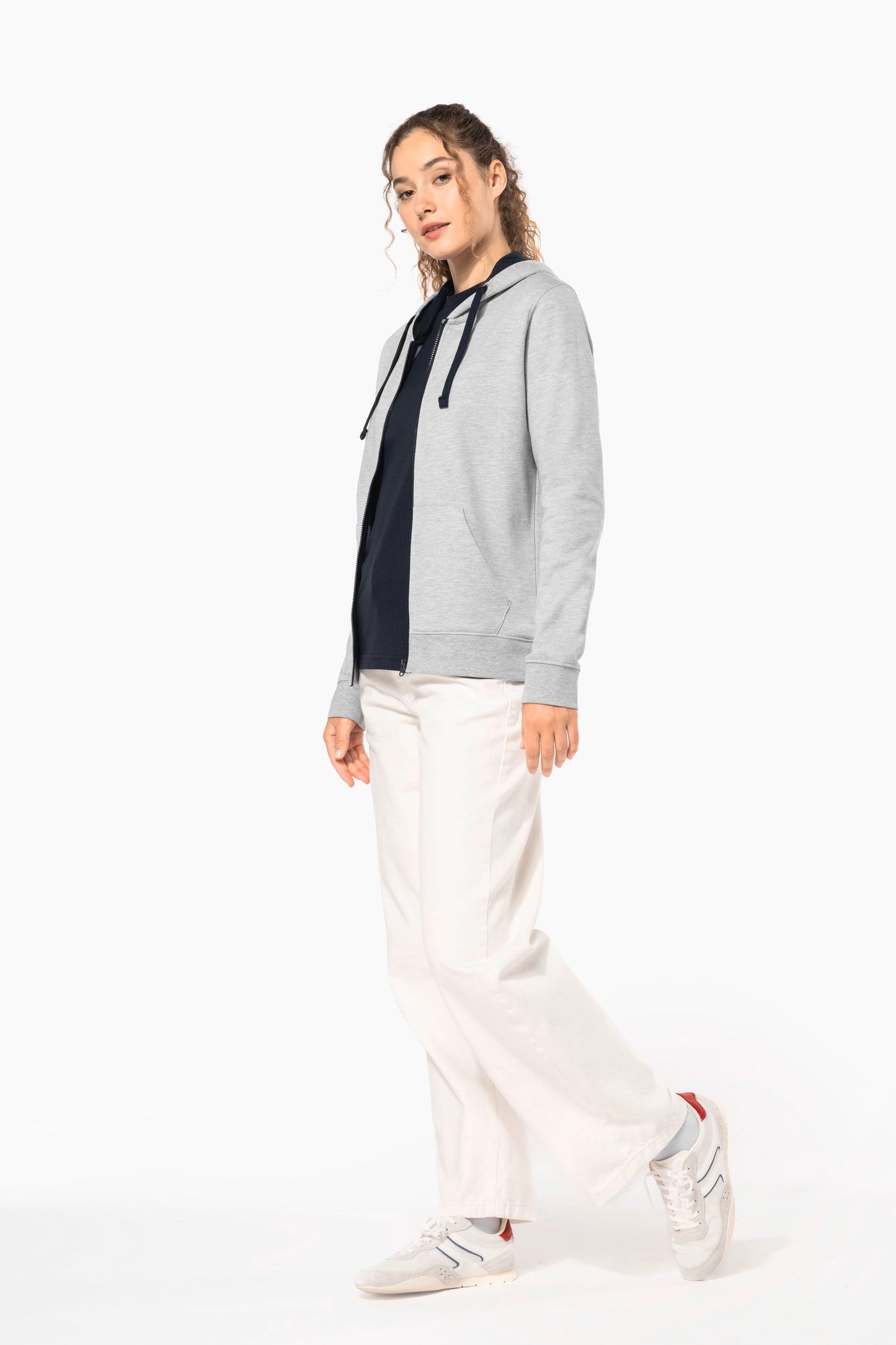 K467 - Felpa donna con cappuccio a contrasto full zip