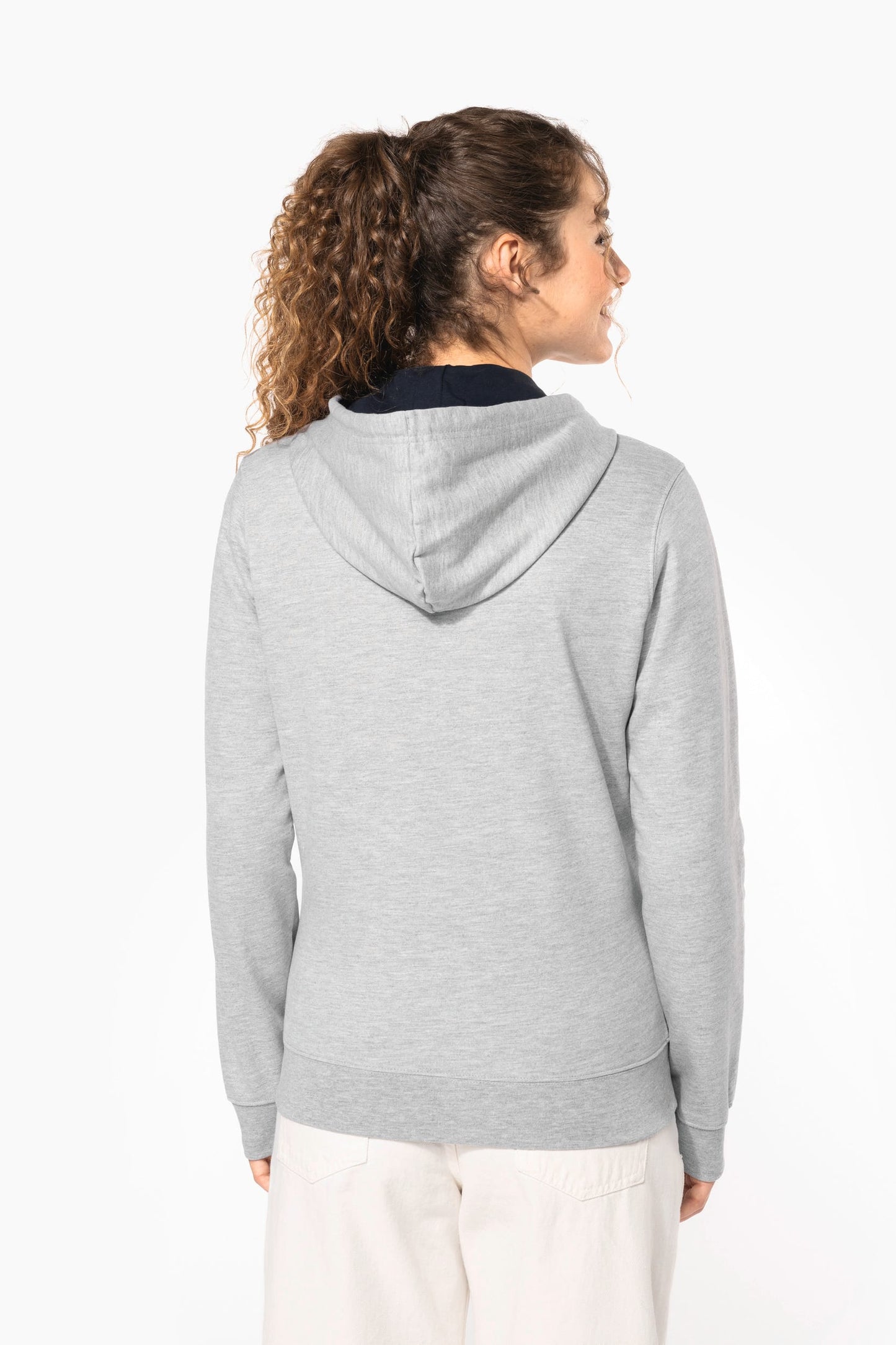 K467 - Felpa donna con cappuccio a contrasto full zip