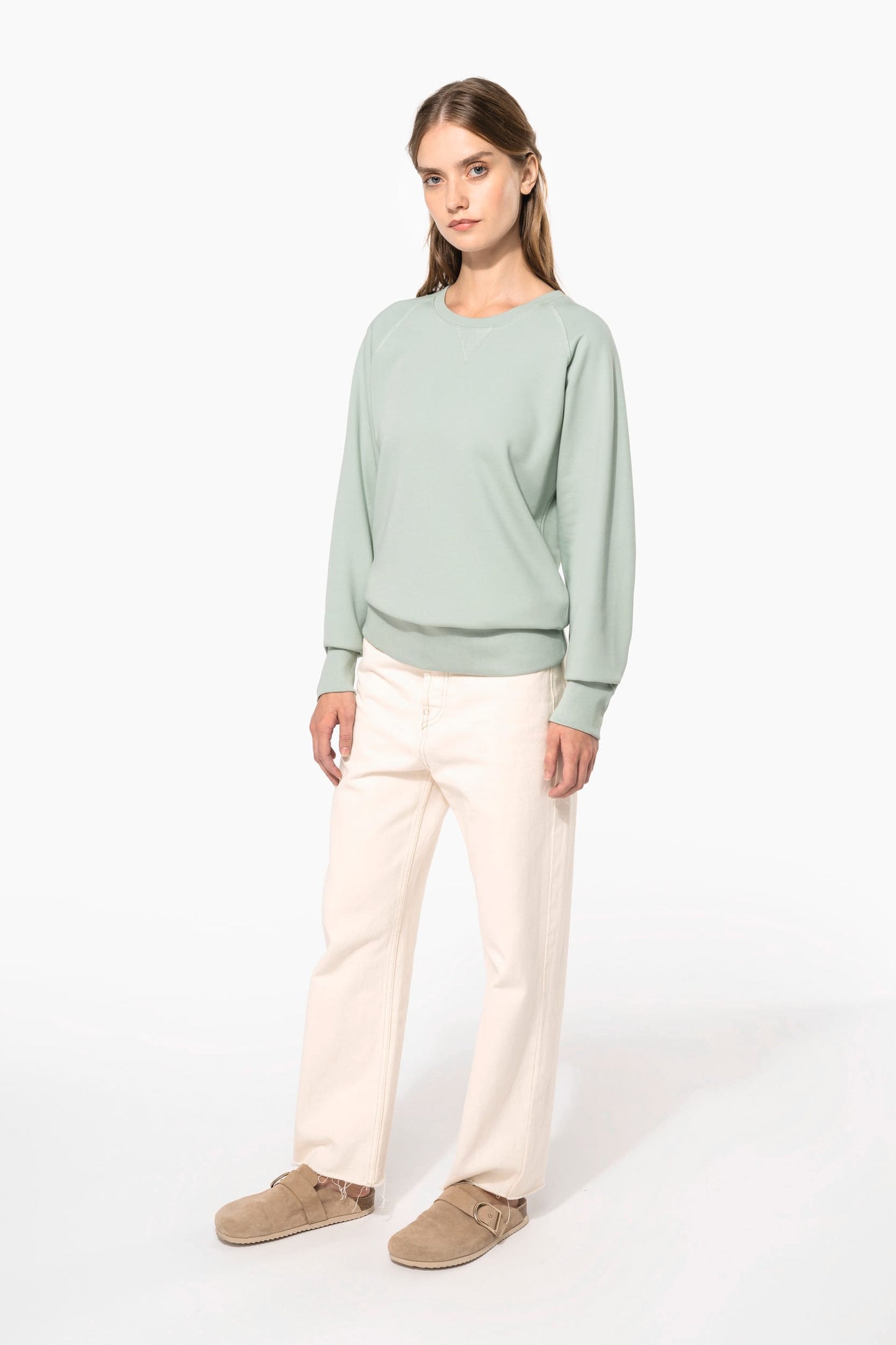 K481A - Felpa donna BIO girocollo manica raglan NON GARZATA