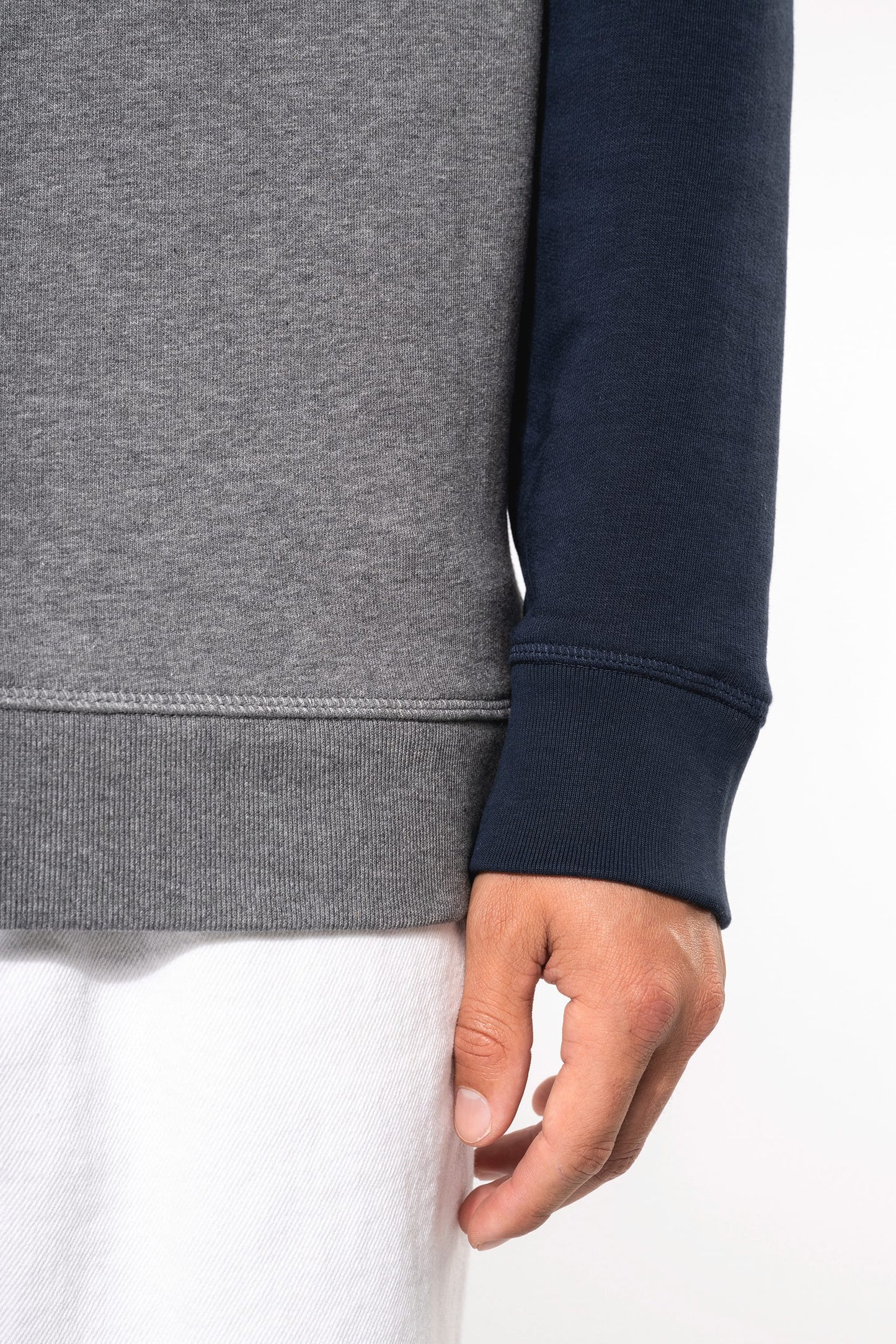 K491 - Felpa uomo BIO French Terry bicolore girocollo e manica raglan NON GARZATA