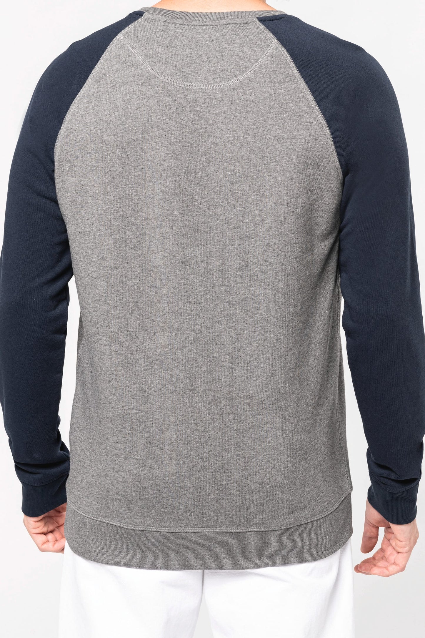 K491 - Felpa uomo BIO French Terry bicolore girocollo e manica raglan NON GARZATA