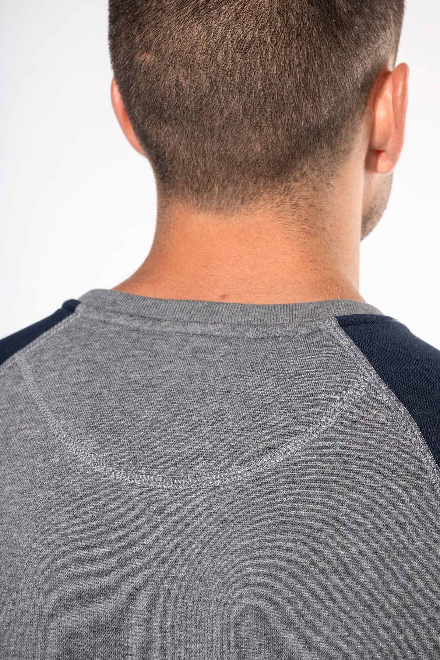 K491 - Felpa uomo BIO French Terry bicolore girocollo e manica raglan NON GARZATA