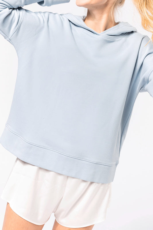 K494 - Felpa donna con cappuccio Lounge bio NON GARZATA