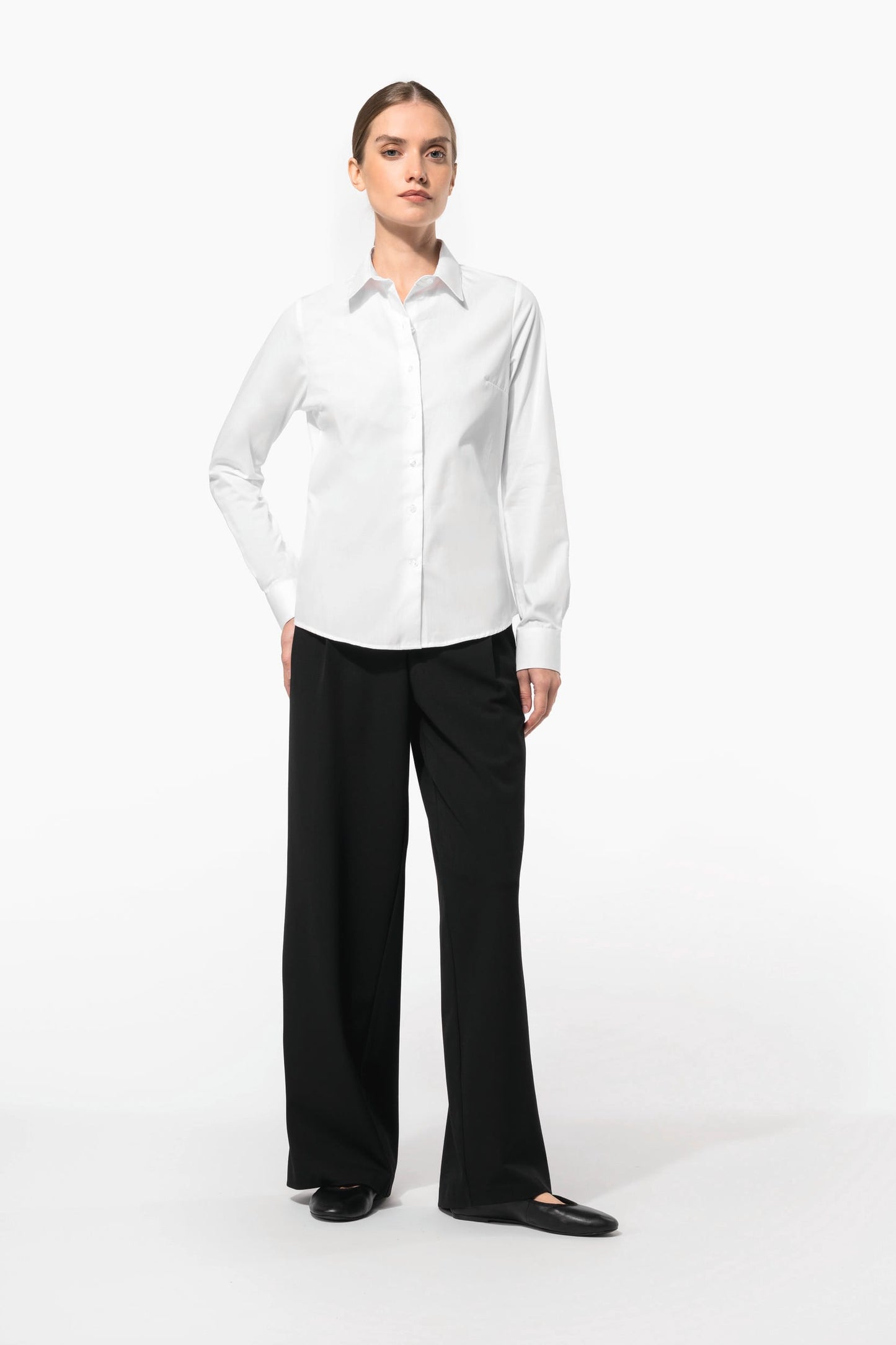 K510C - Camicia donna in popeline manica lunga