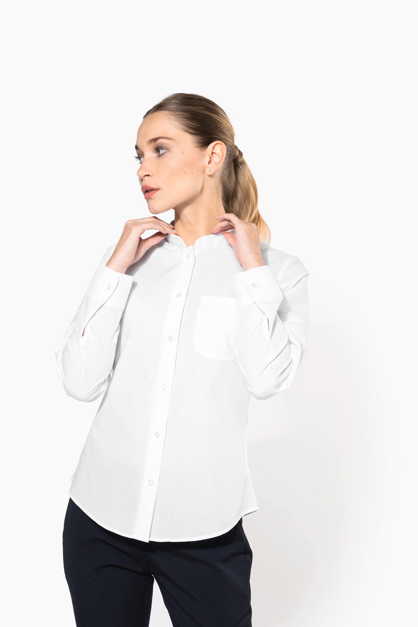 K514C - Camicia donna collo alla coreana manica lunga
