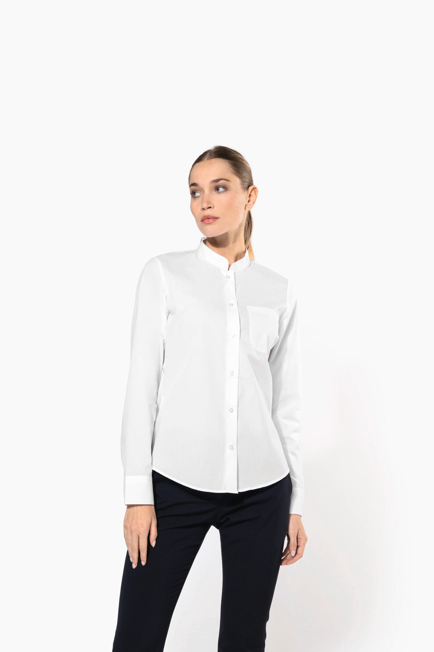 K514 - Camicia donna collo alla coreana manica lunga
