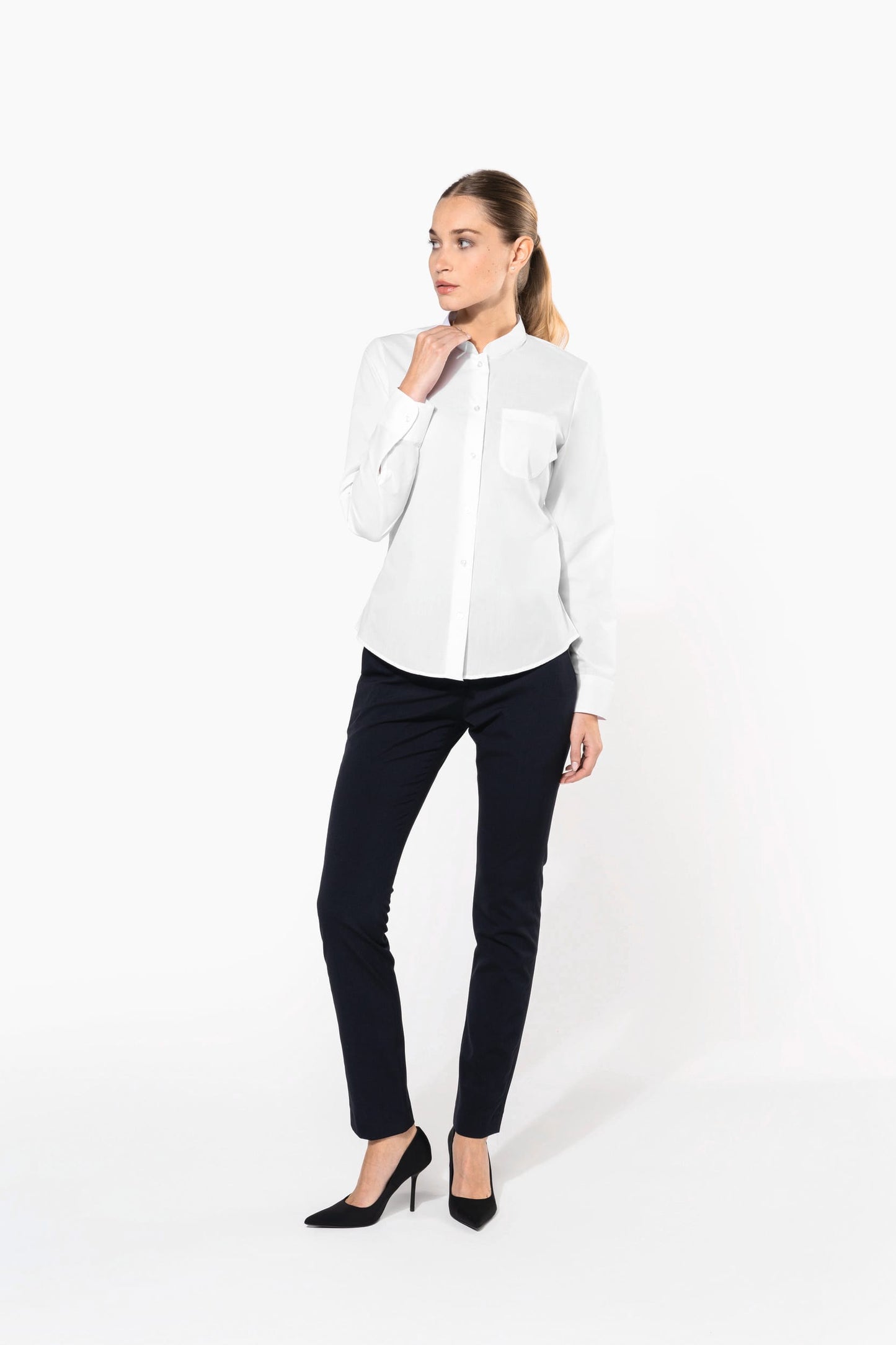 K514C - Camicia donna collo alla coreana manica lunga