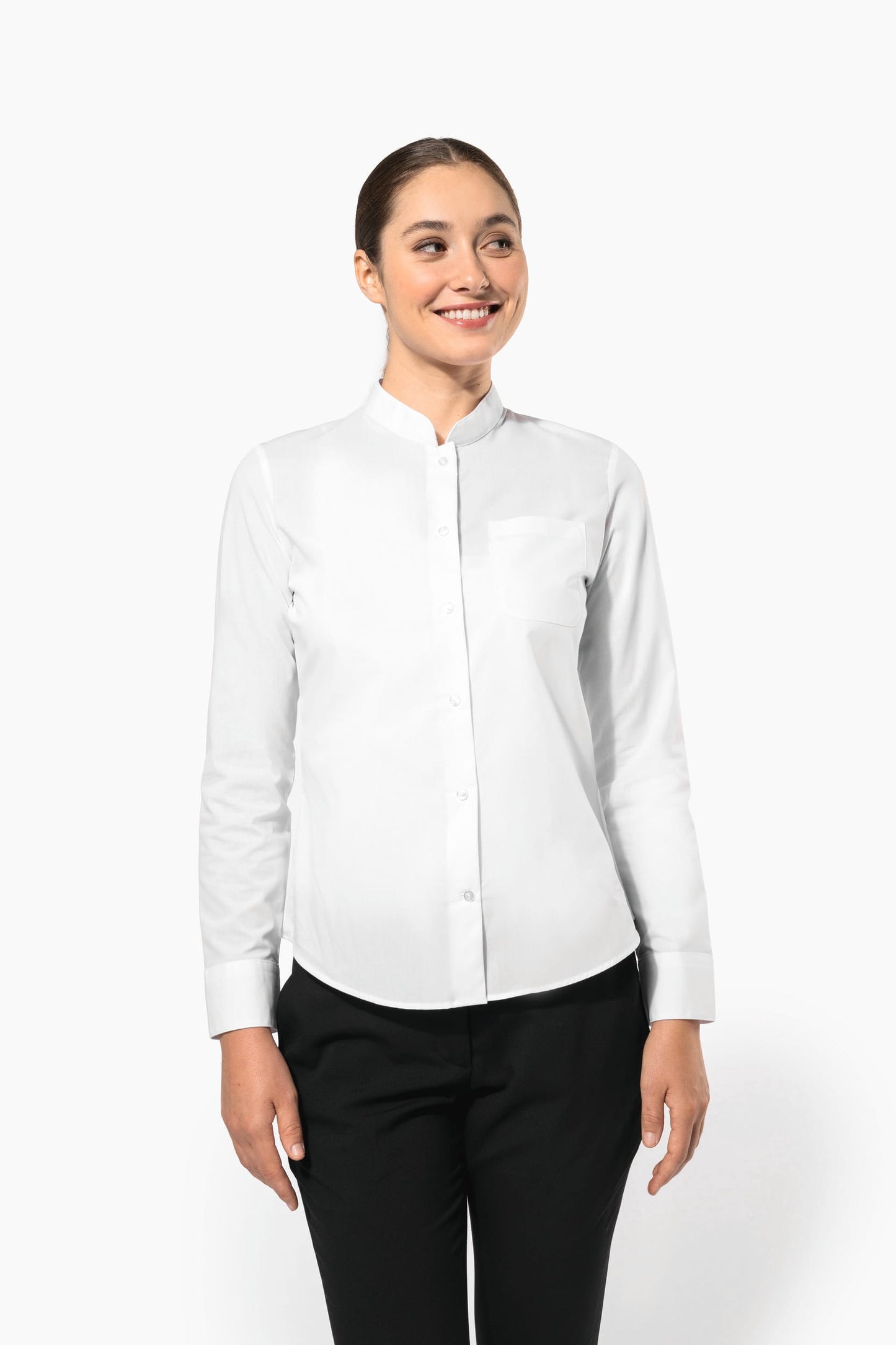 K514 - Camicia donna collo alla coreana manica lunga