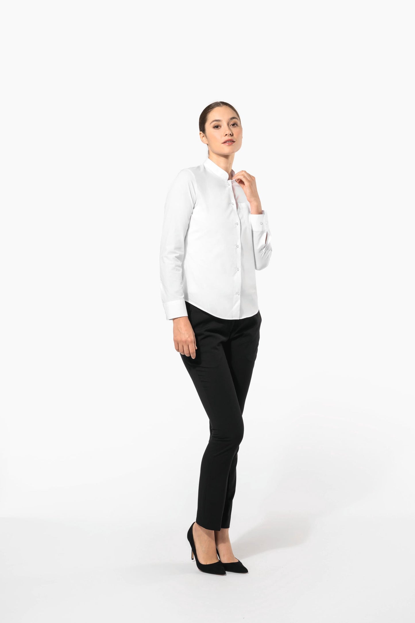 K514C - Camicia donna collo alla coreana manica lunga