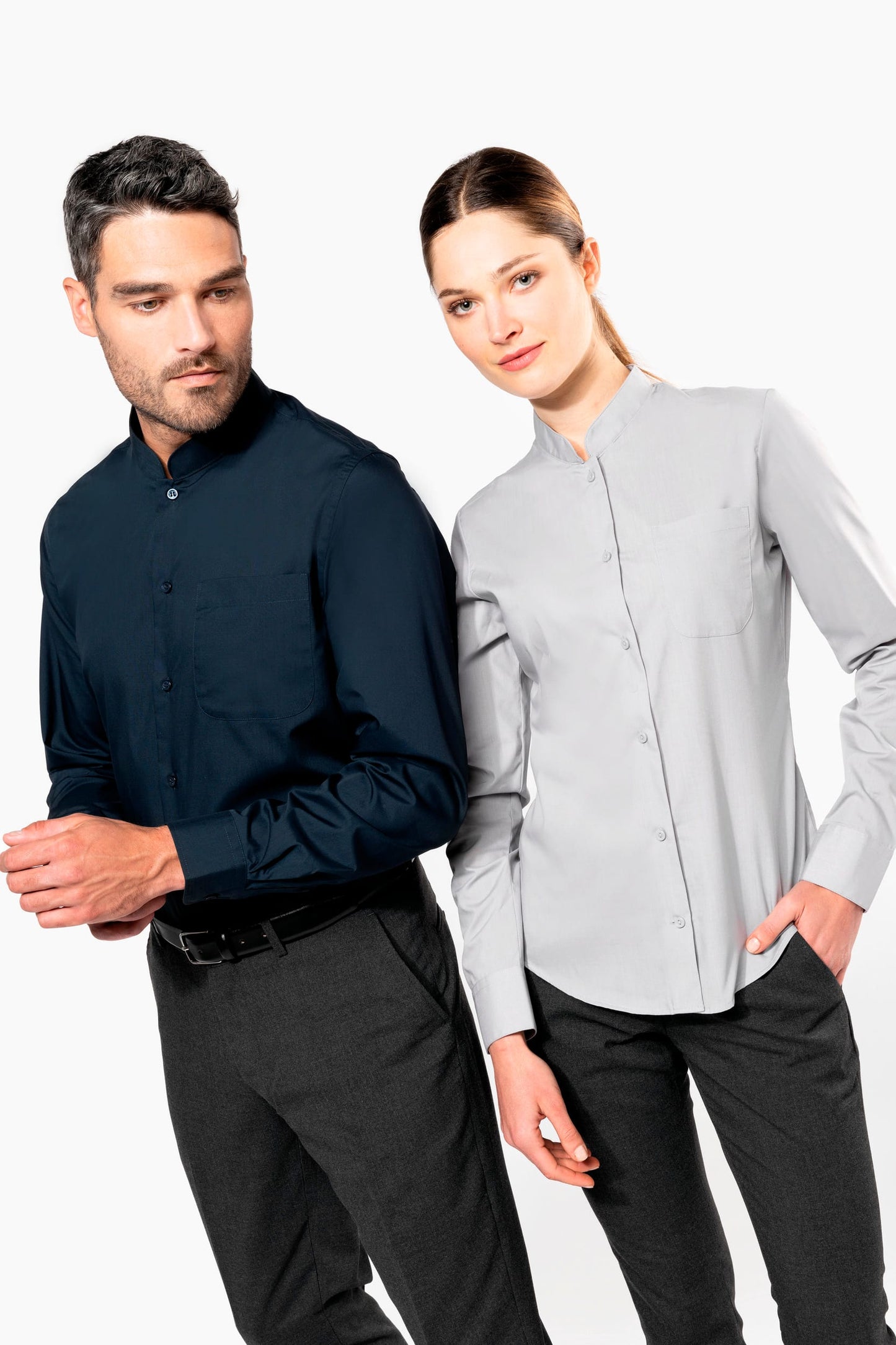 K514 - Camicia donna collo alla coreana manica lunga