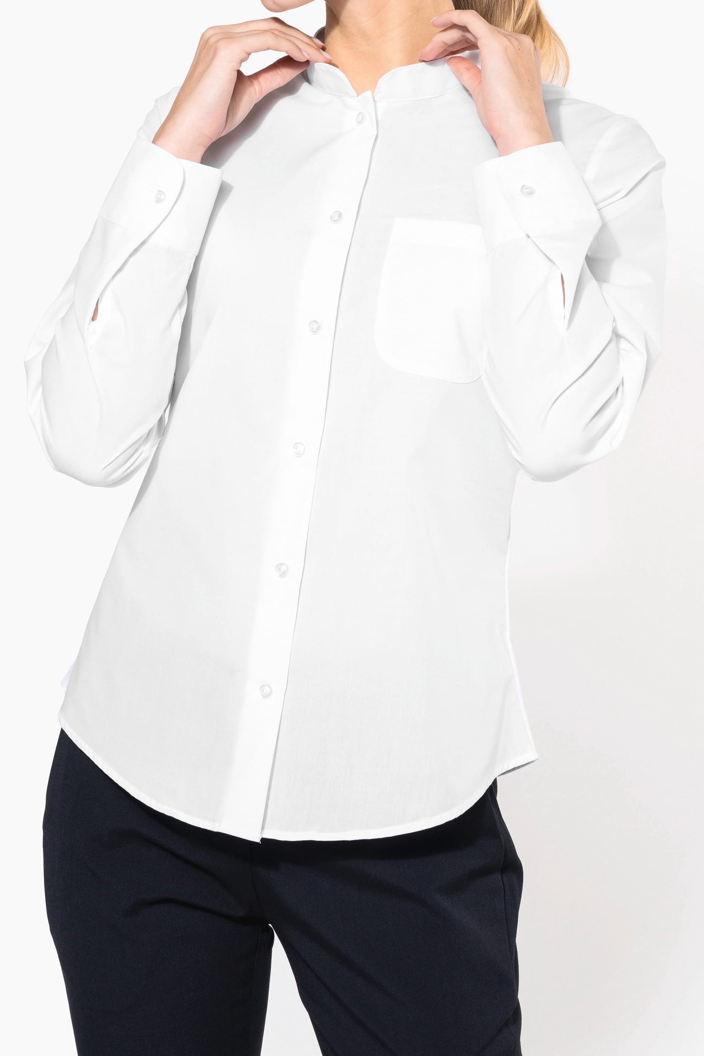 K514C - Camicia donna collo alla coreana manica lunga