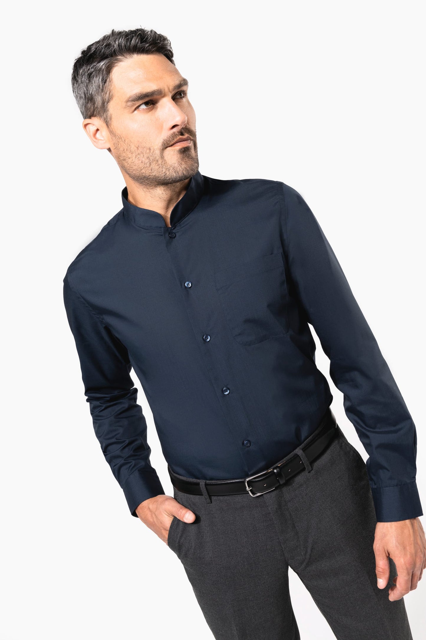 K515C - Camicia uomo collo alla coreana manica lunga