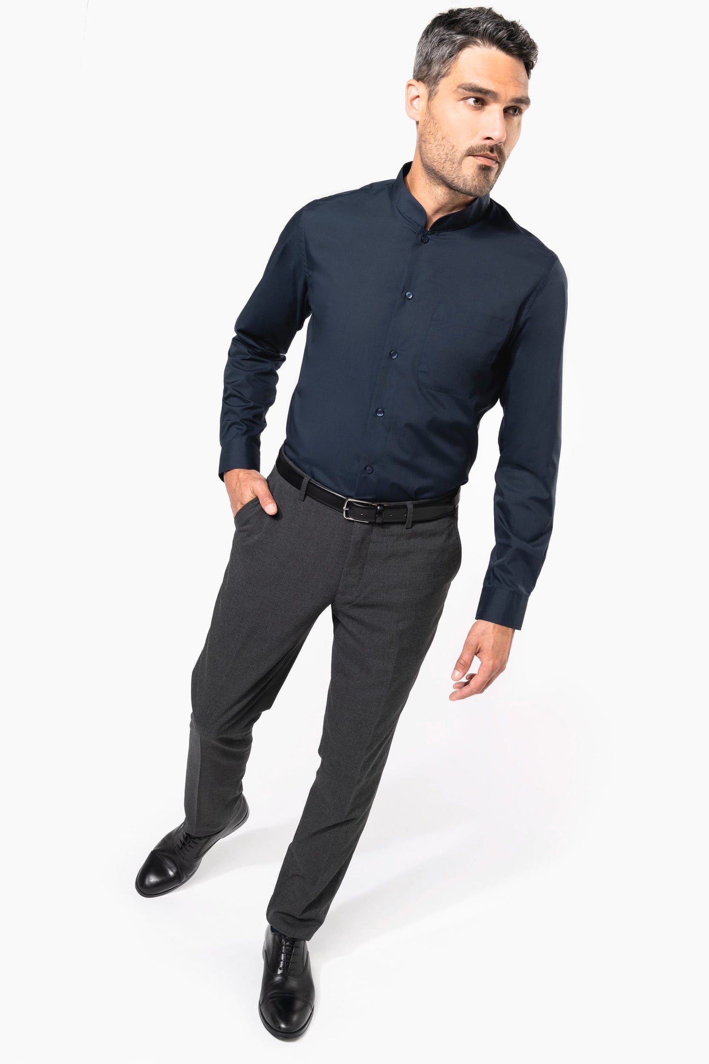 K515C - Camicia uomo collo alla coreana manica lunga