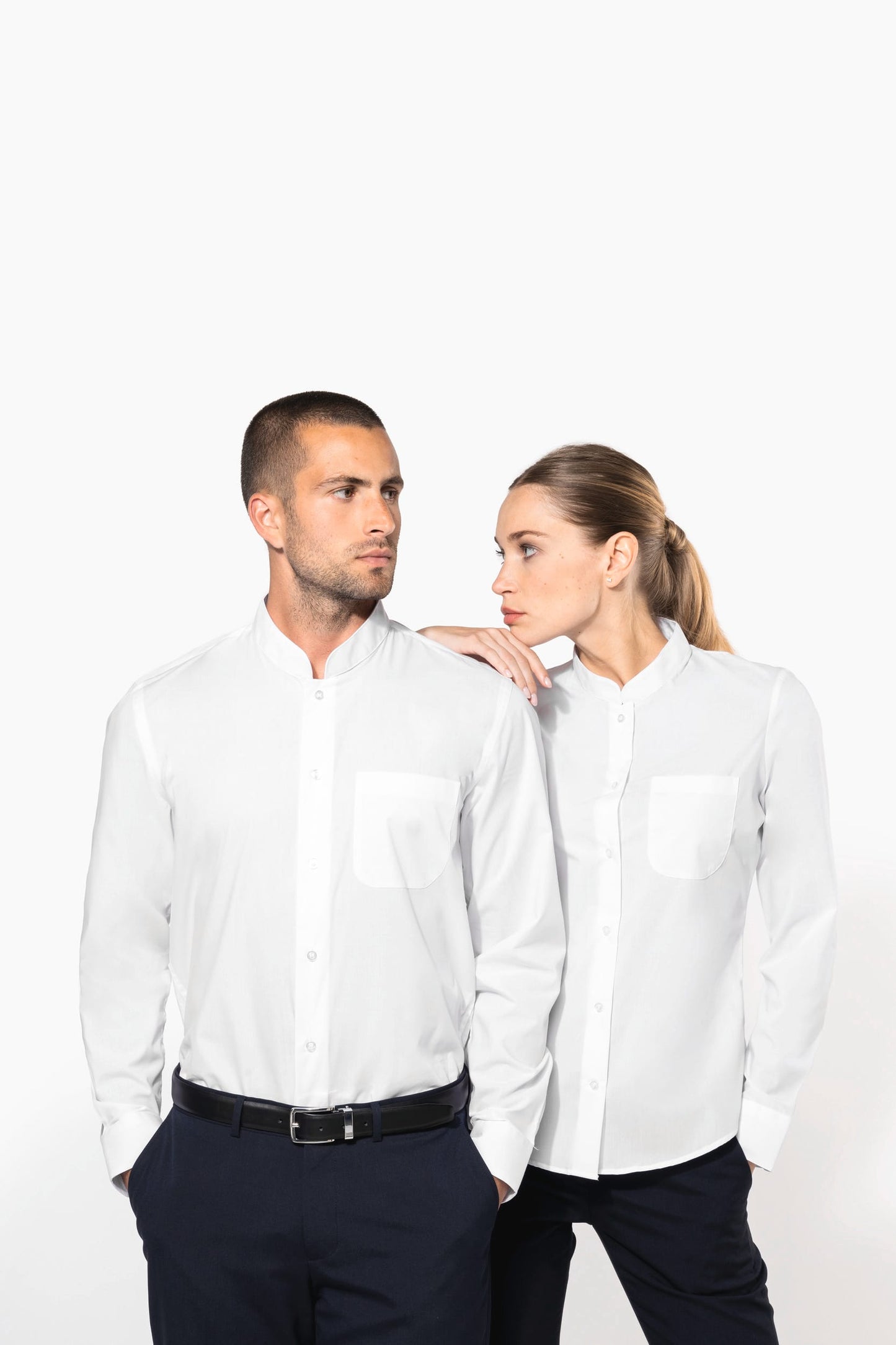 K514C - Camicia donna collo alla coreana manica lunga