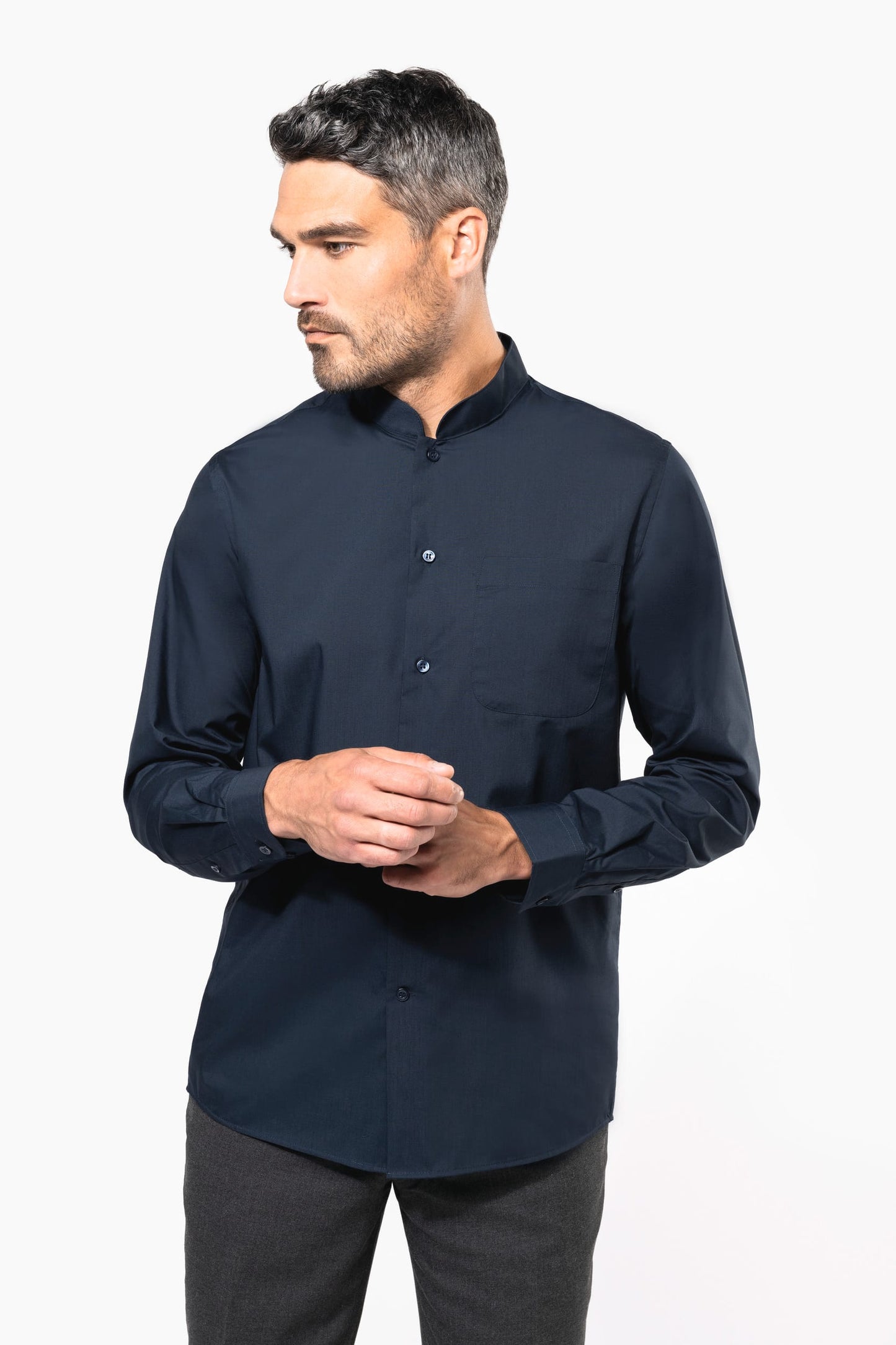 K515 - Camicia uomo collo alla coreana manica lunga