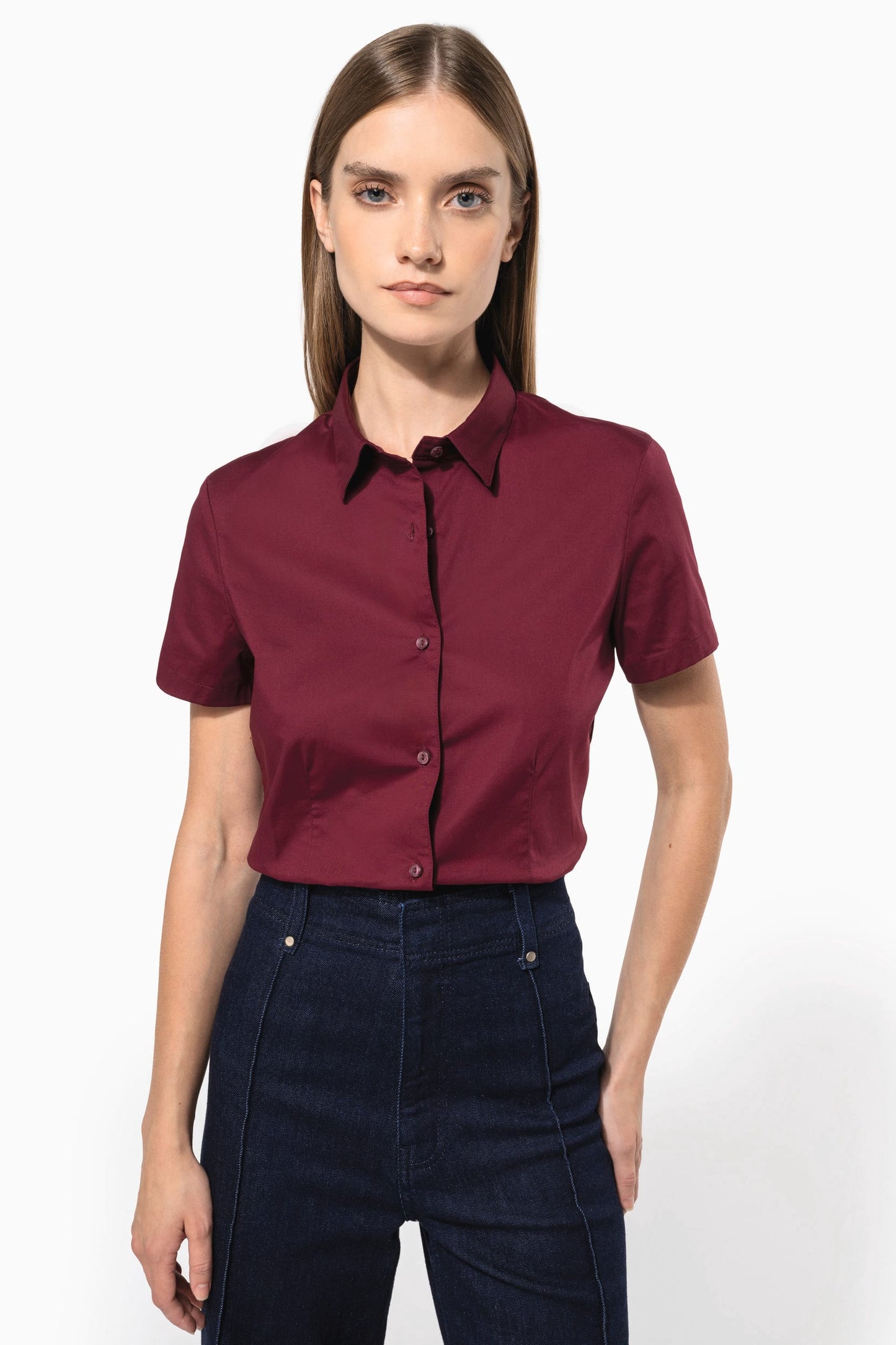 K532 - Camicia donna elasticizzata manica corta