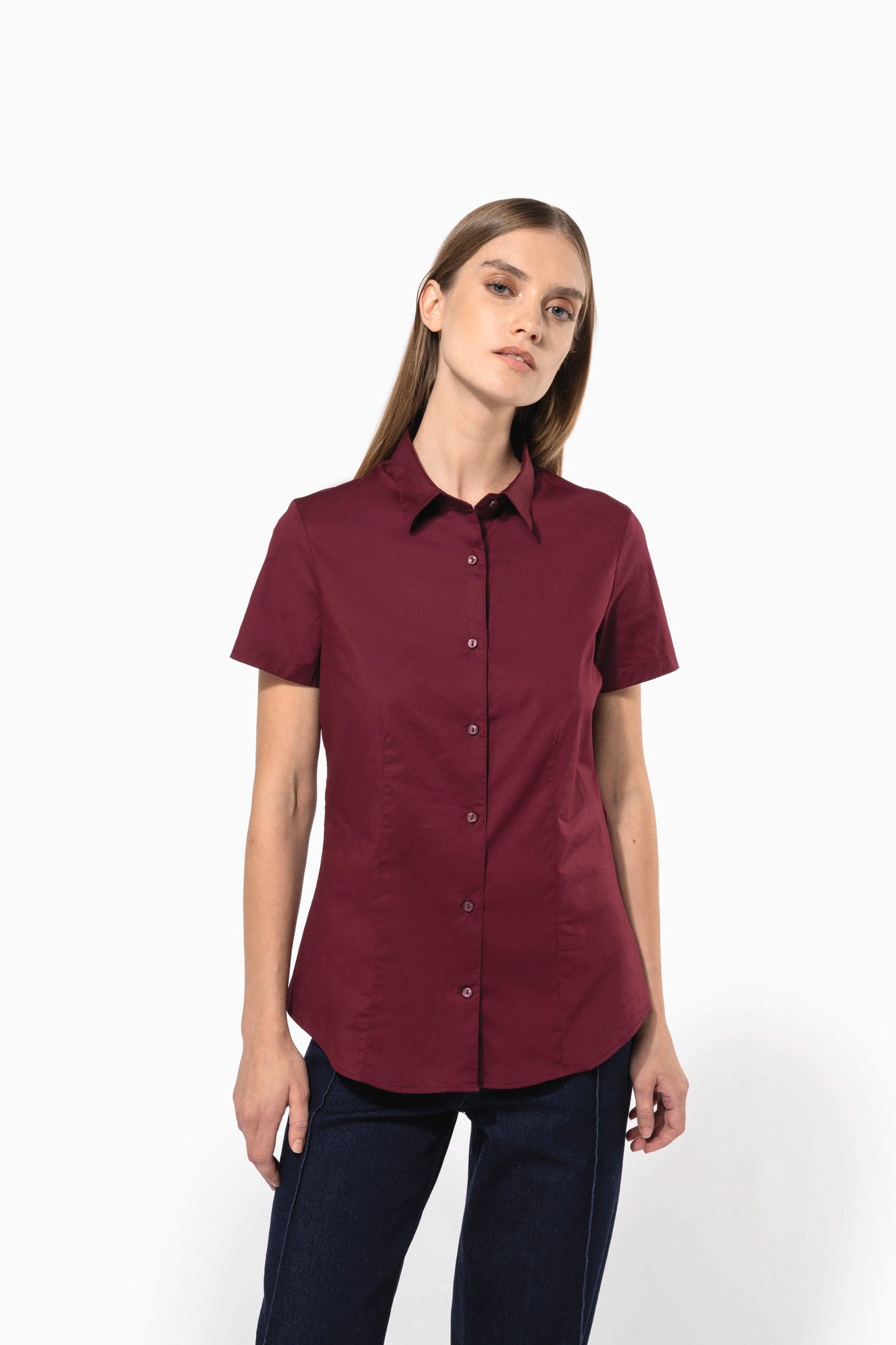 K532 - Camicia donna elasticizzata manica corta