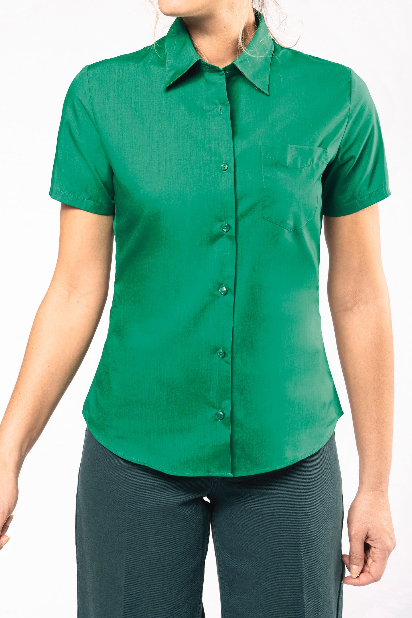 K548 - Camicia popeline policotone donna maniche corte facile da lavare
