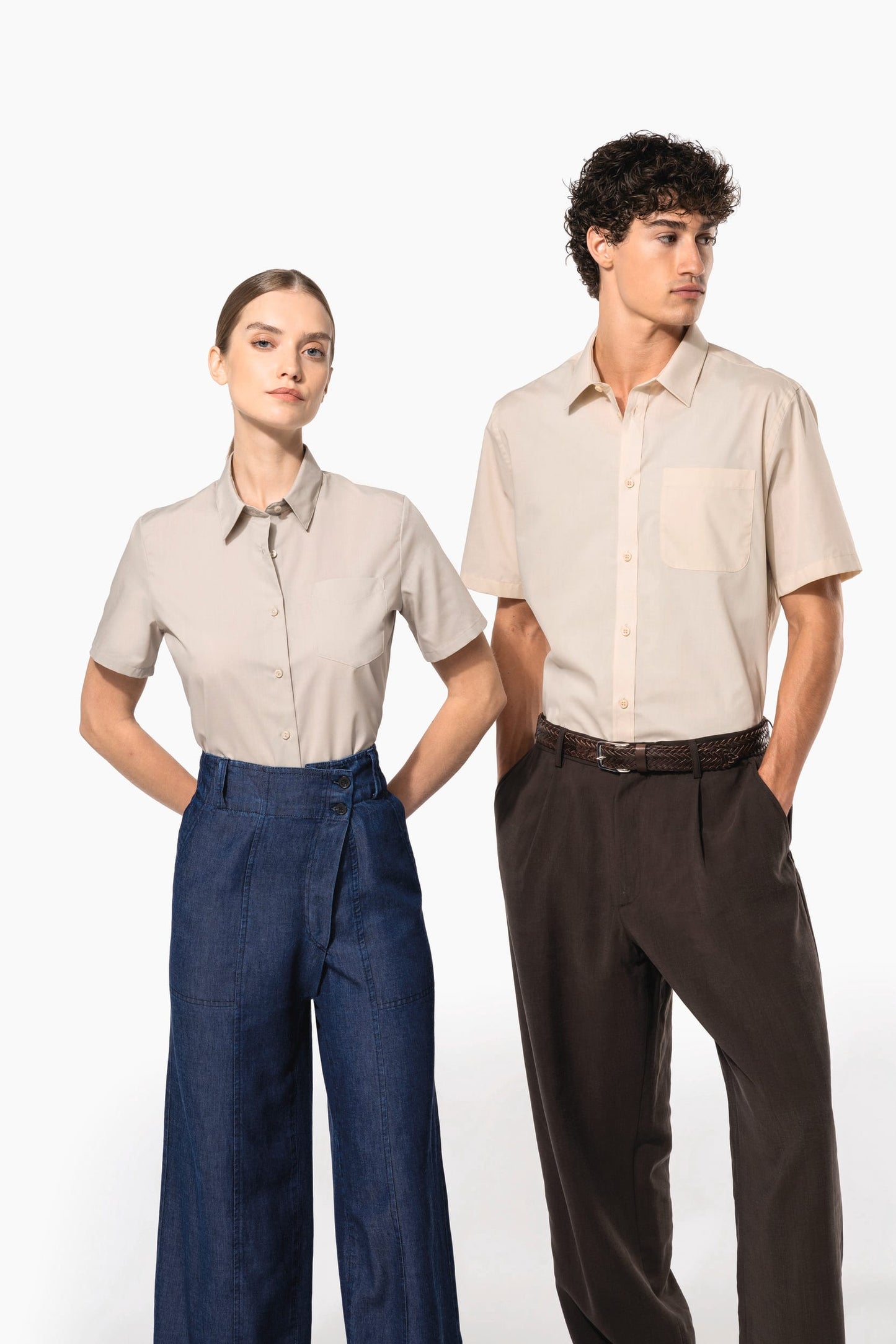 K551 - Camicia popeline policotone uomo maniche corte facile da lavare