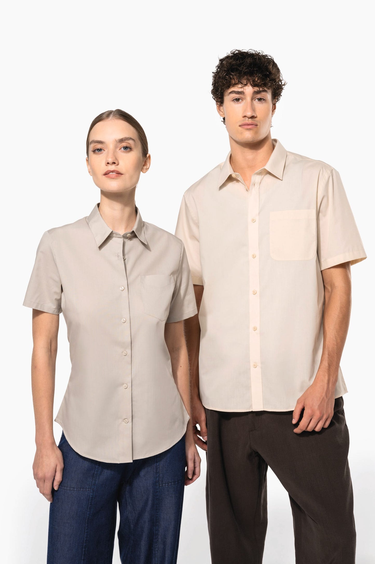 K548 - Camicia popeline policotone donna maniche corte facile da lavare