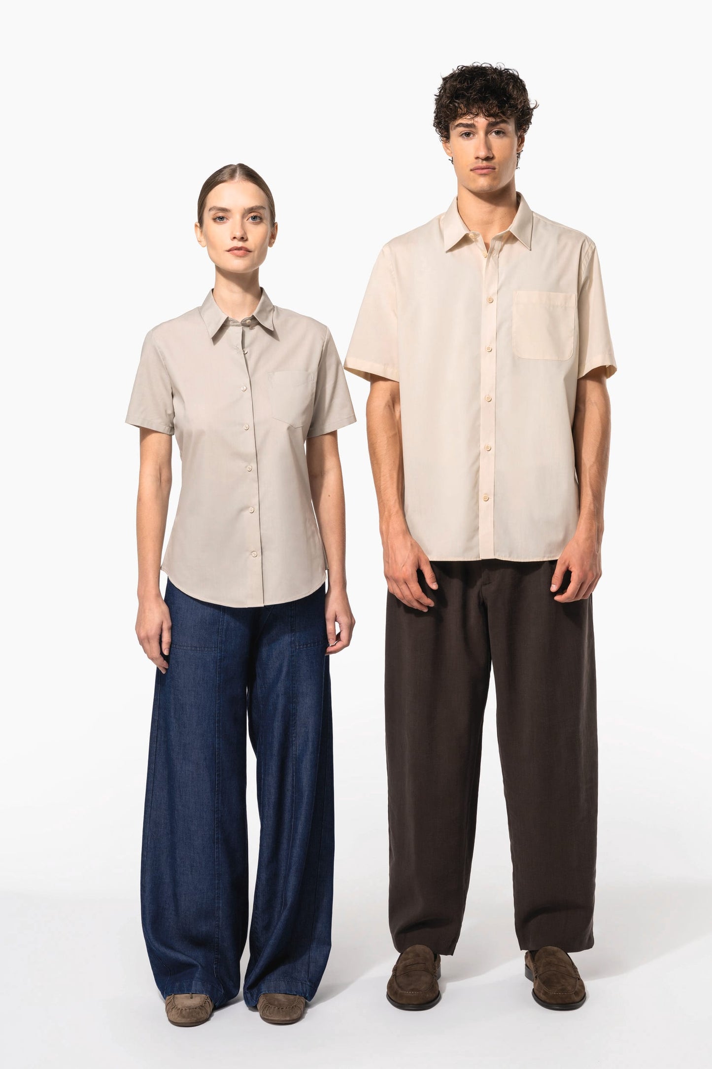 K548 - Camicia popeline policotone donna maniche corte facile da lavare