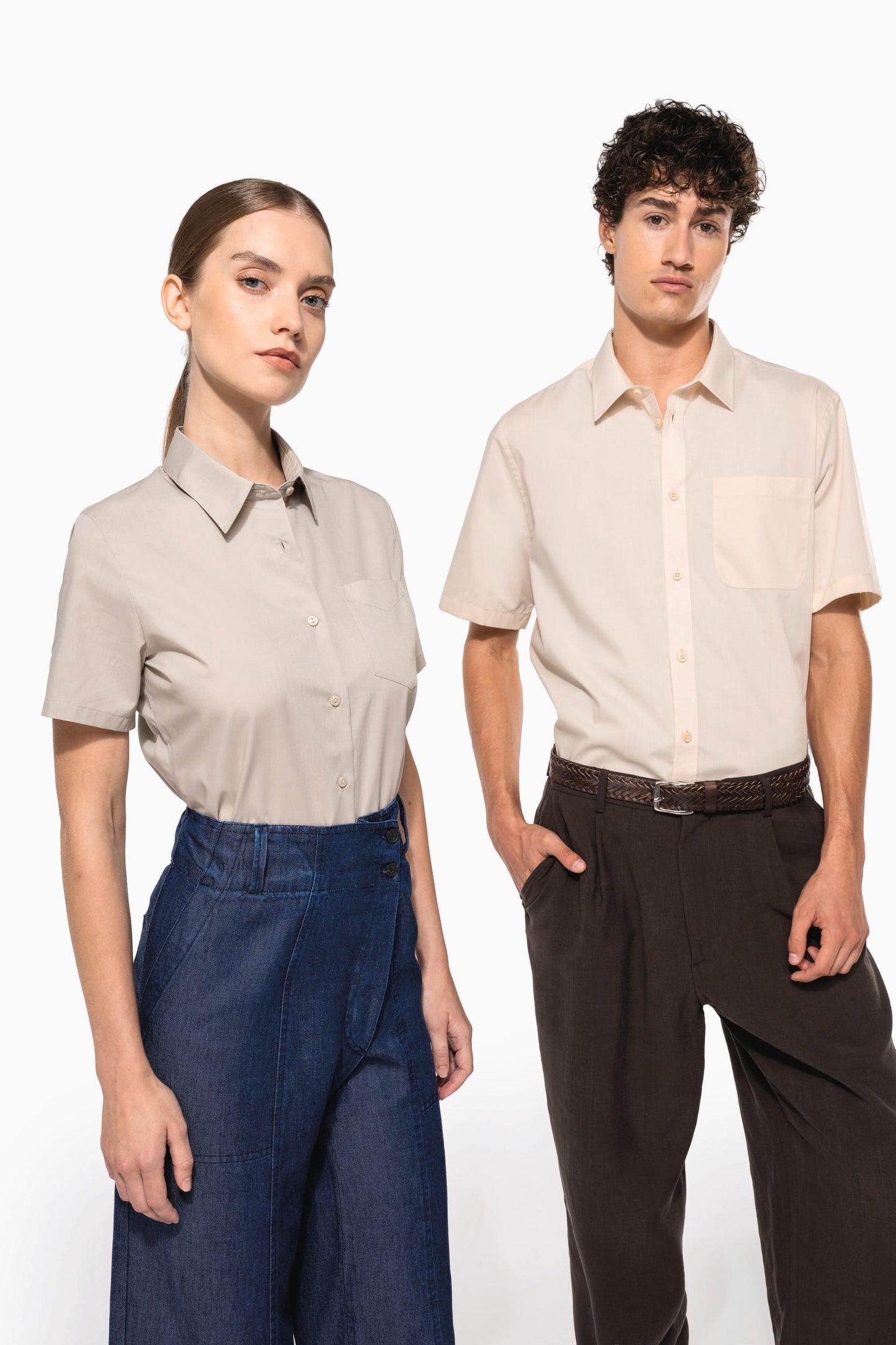 K548 - Camicia popeline policotone donna maniche corte facile da lavare