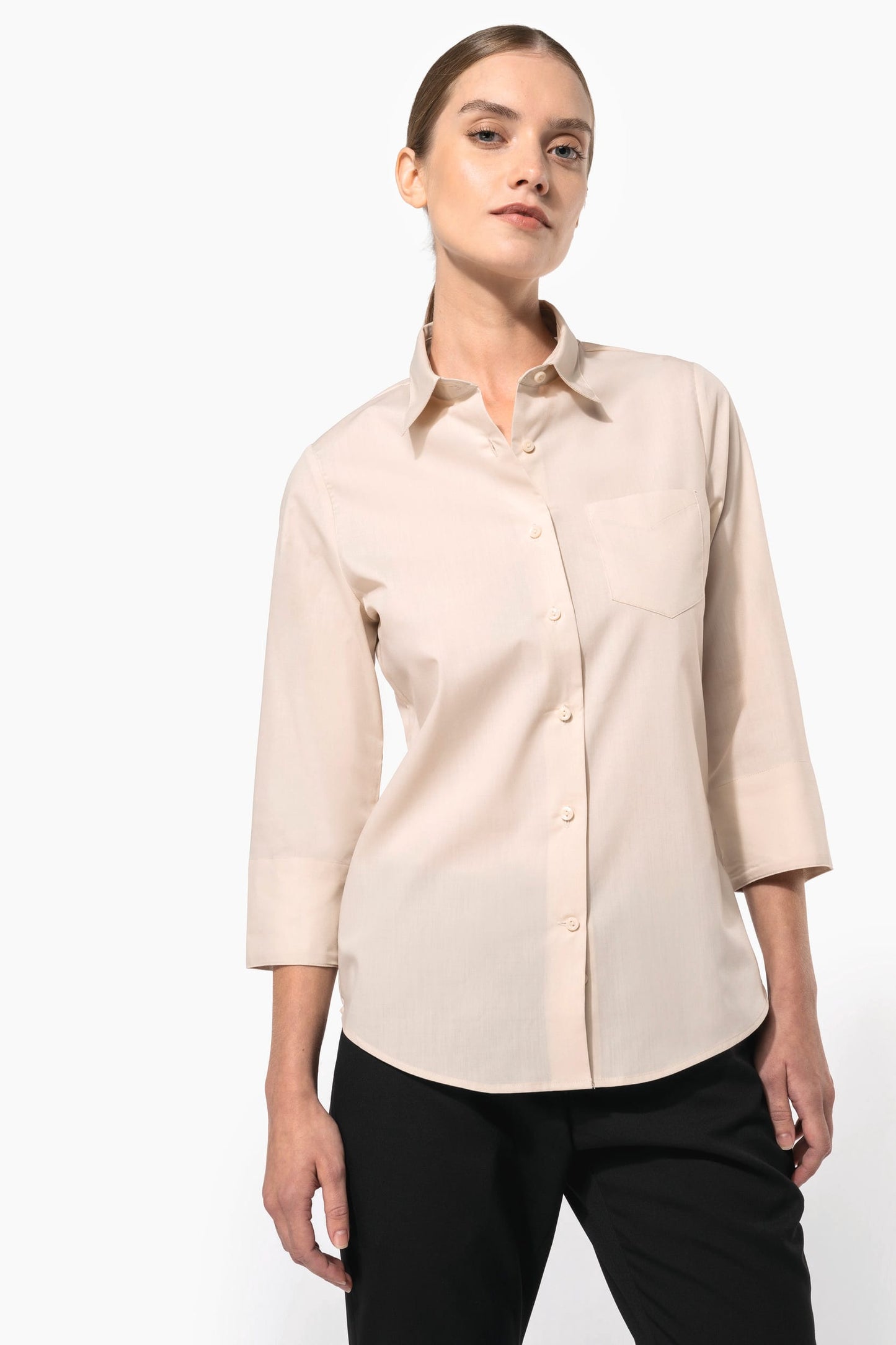K558 - Camicia popeline policotone donna maniche 3/4 facile da lavare