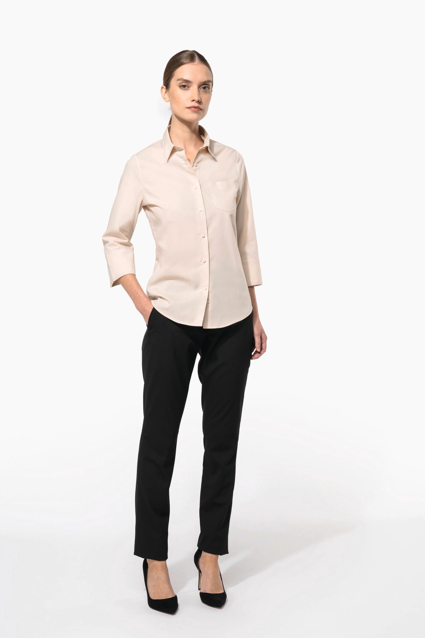 K558 - Camicia popeline policotone donna maniche 3/4 facile da lavare