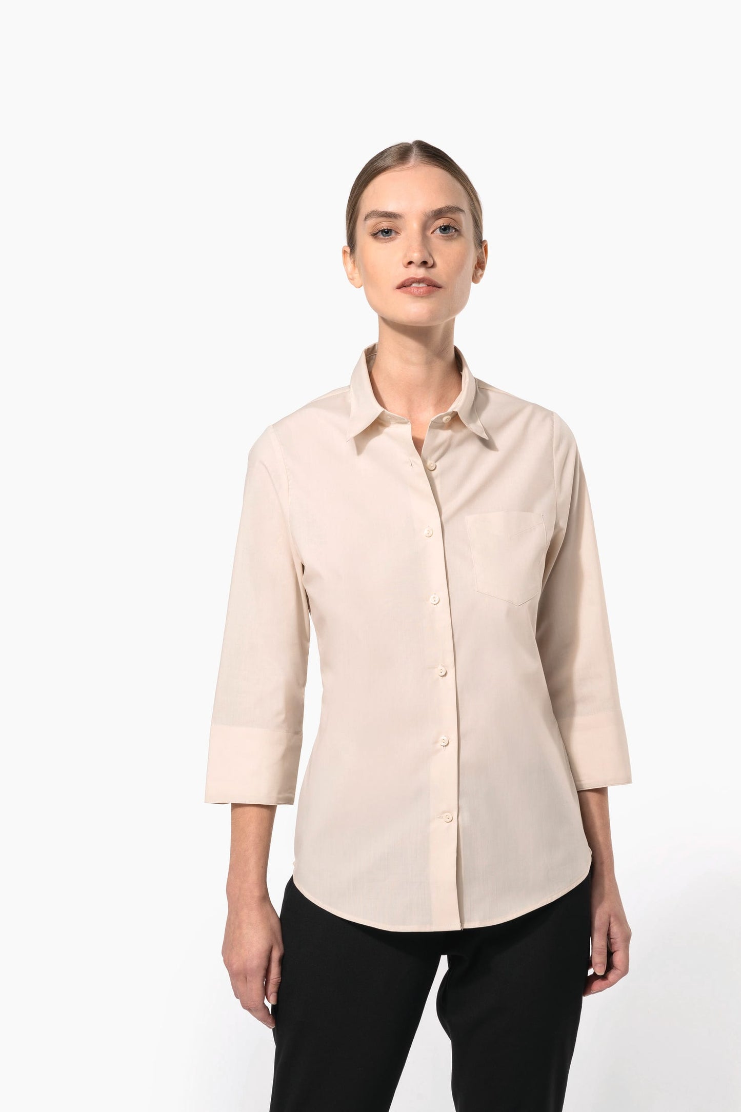K558 - Camicia popeline policotone donna maniche 3/4 facile da lavare