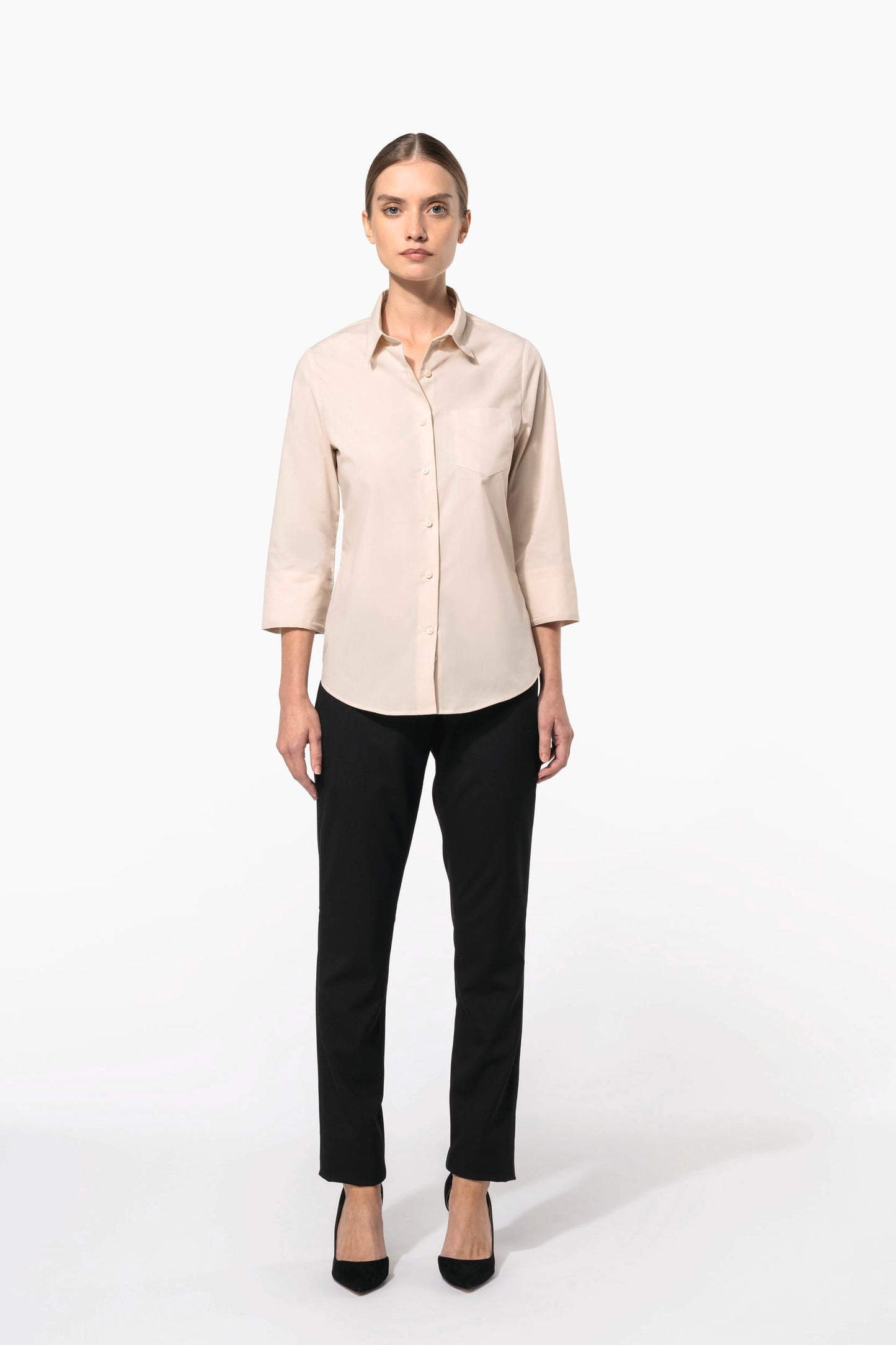 K558C - Camicia popeline policotone donna maniche 3/4 facile da lavare