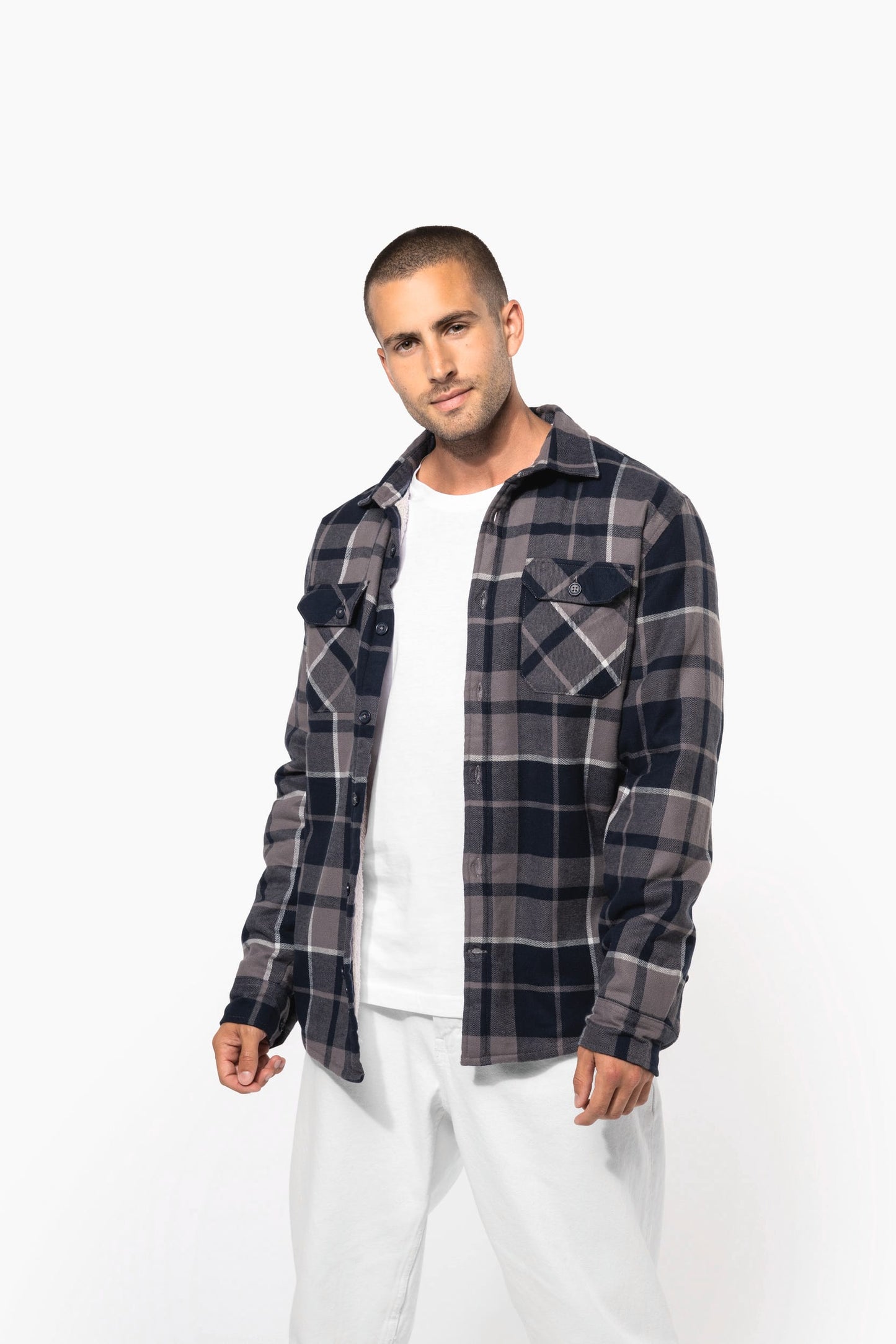 K579 - Giacca-camicia a quadri foderata in sherpa