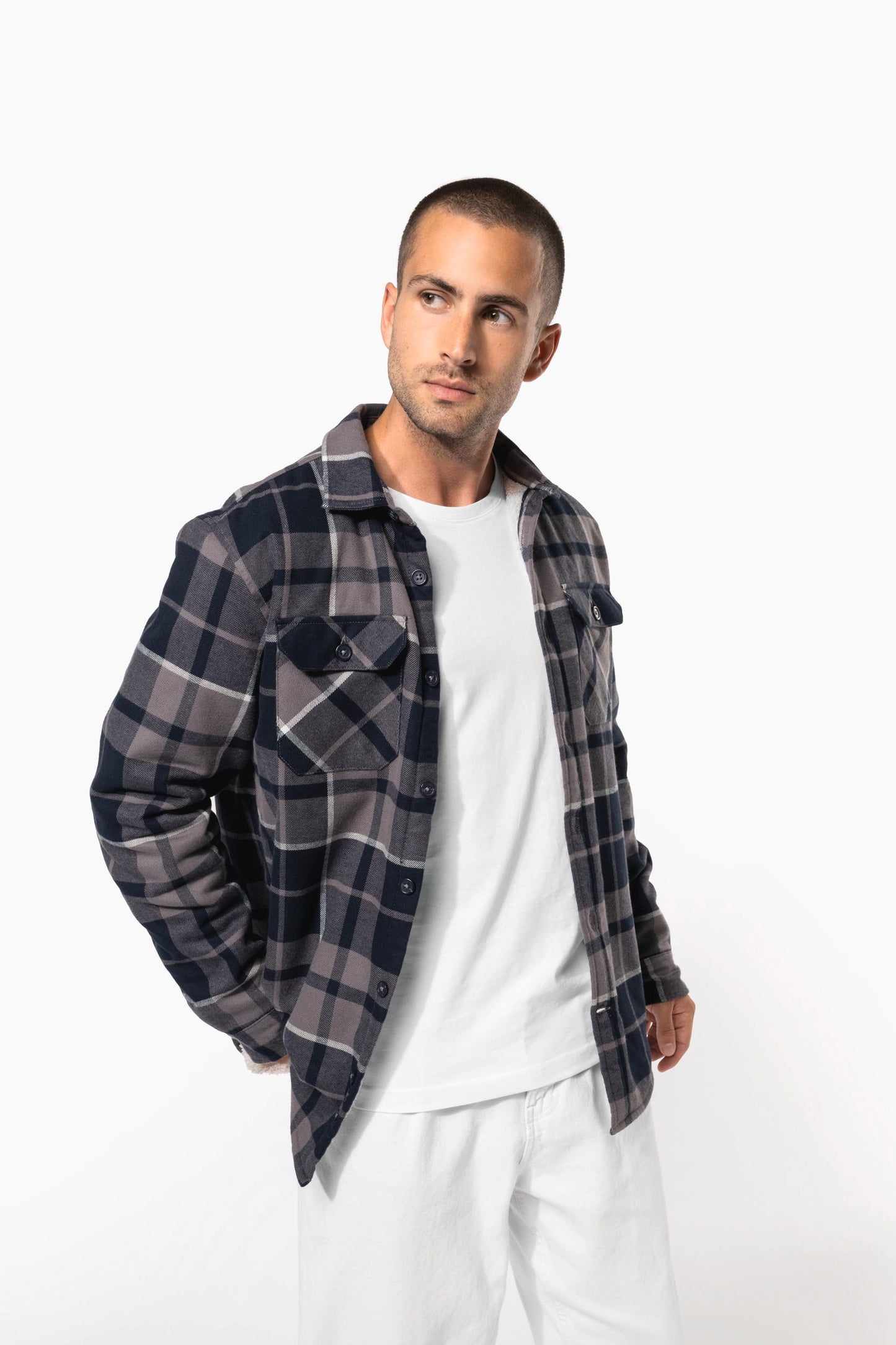 K579 - Giacca-camicia a quadri foderata in sherpa