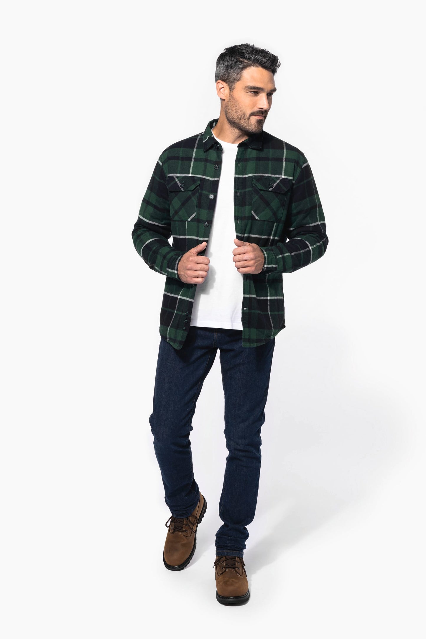 K579 - Giacca-camicia a quadri foderata in sherpa