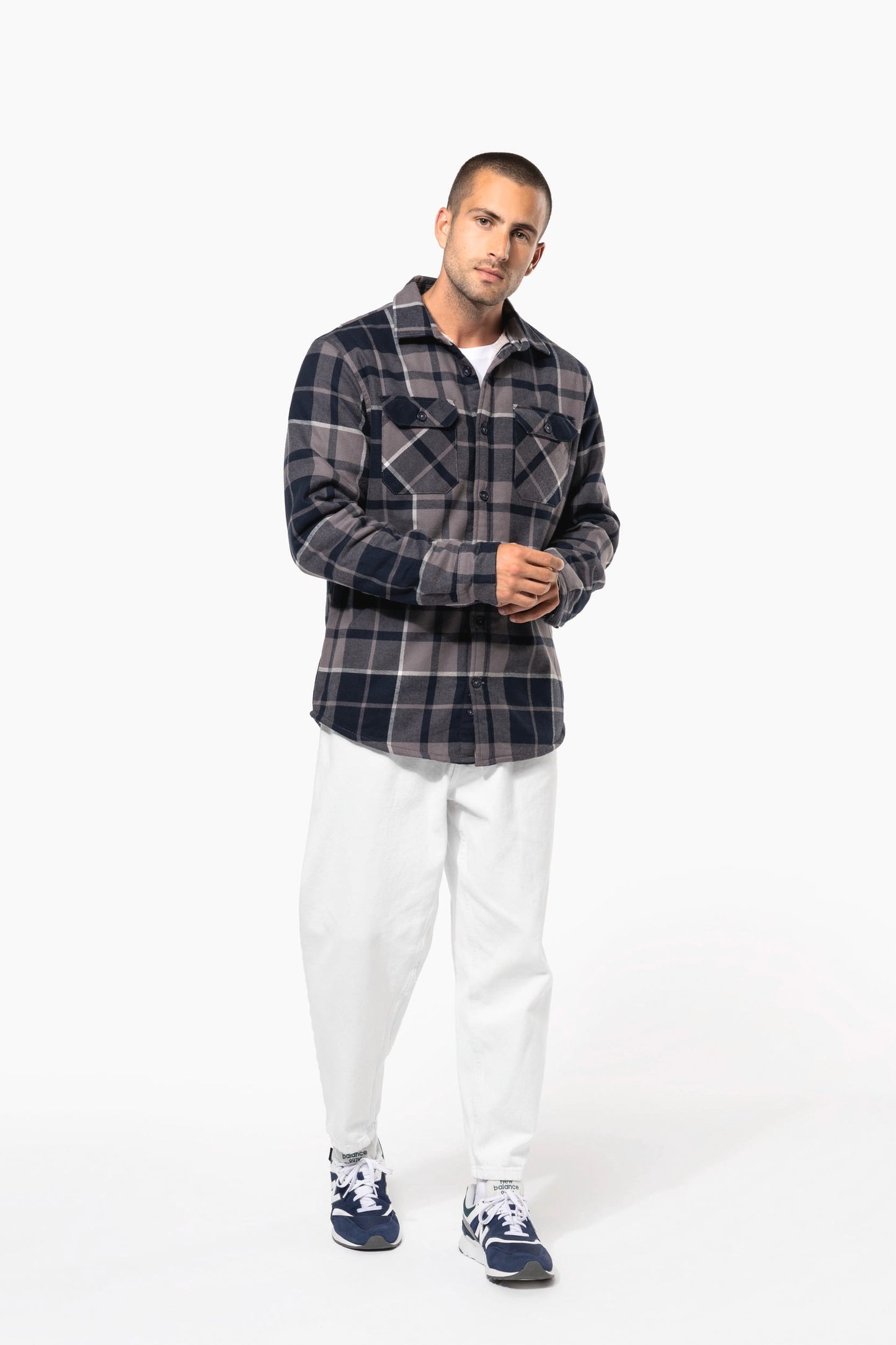 K579 - Giacca-camicia a quadri foderata in sherpa
