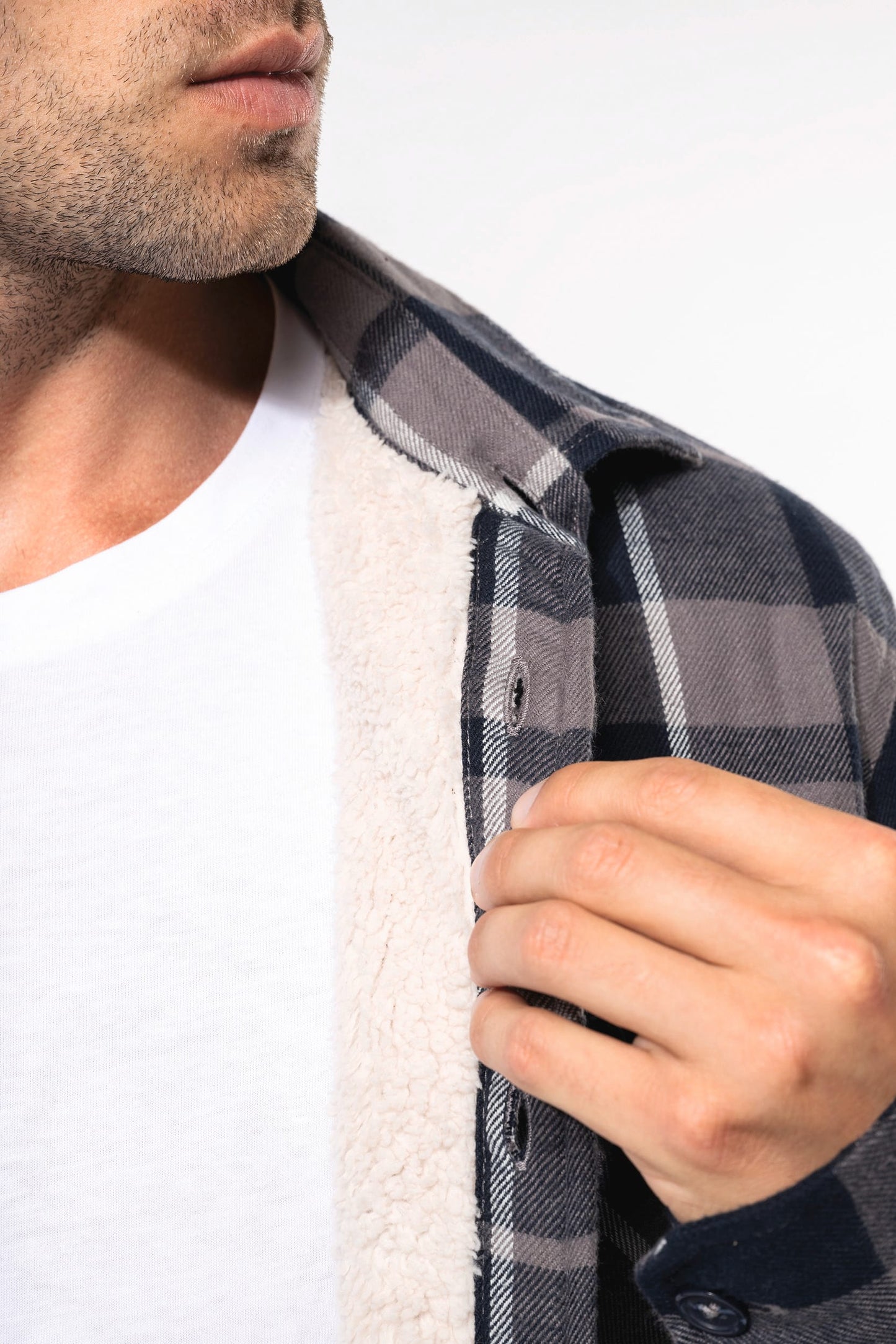 K579 - Giacca-camicia a quadri foderata in sherpa