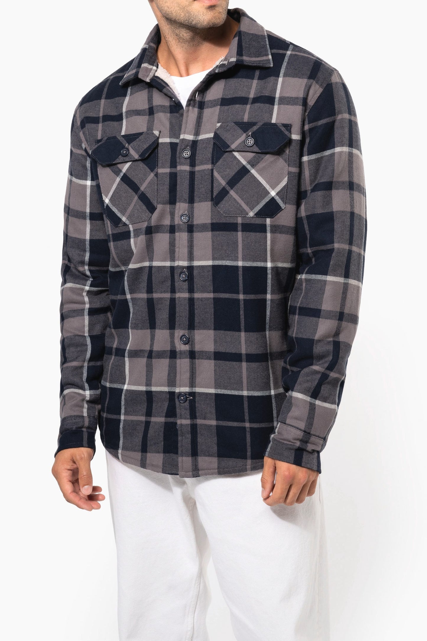 K579 - Giacca-camicia a quadri foderata in sherpa